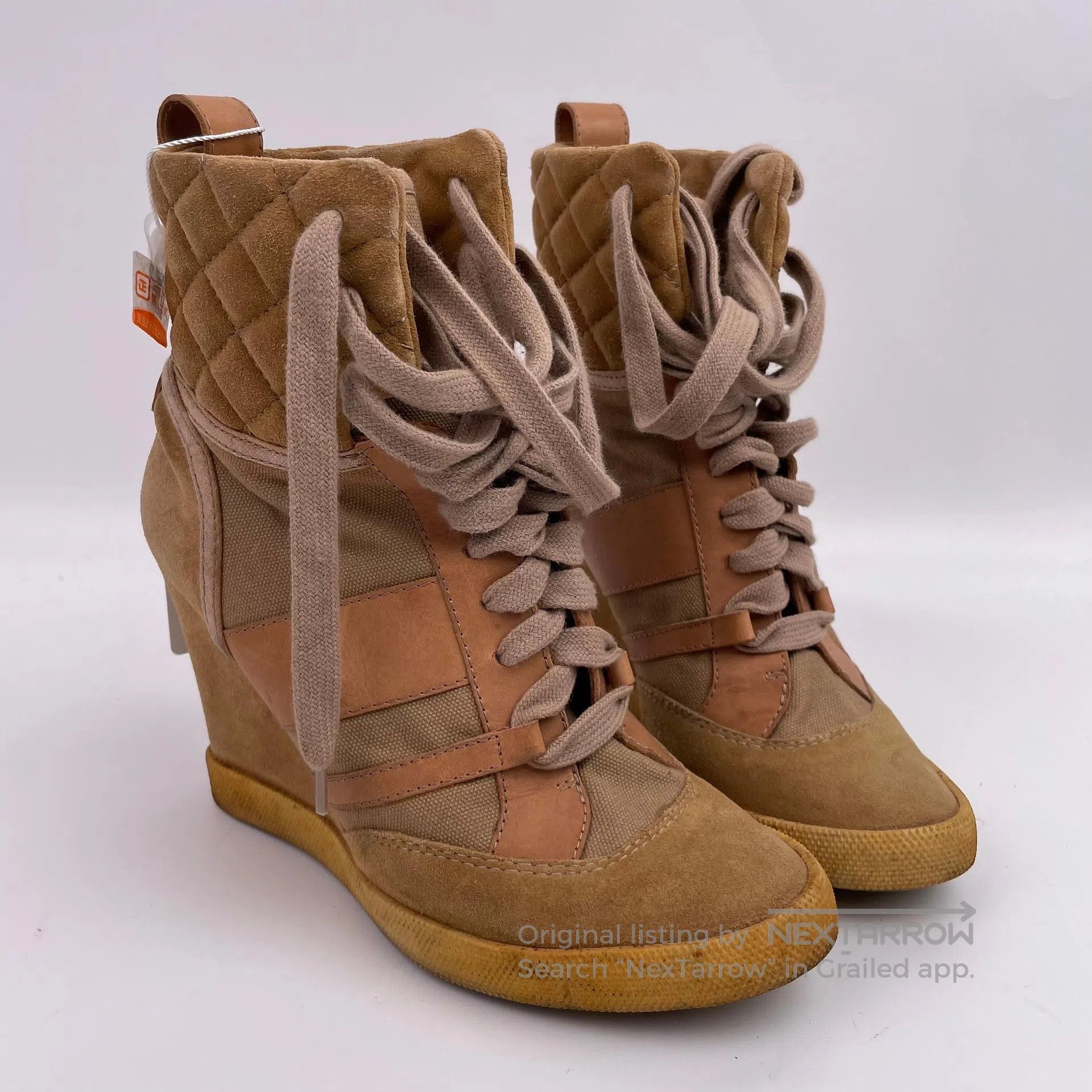 chloma Chloe Brown Suede and Color Block High-Top Shoes| Size US 5 / EU 37 - 1 Thumbnail
