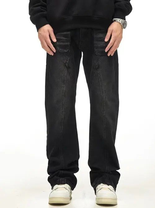 Japanese Brand Retro street patchwork pockets straight loose flared jeans Size US 32 / EU 48 - 8 Thumbnail