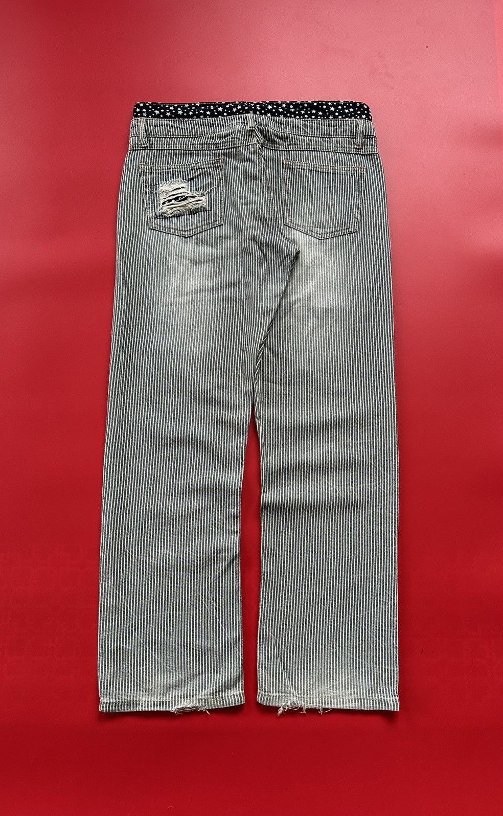 Japanese Brand Railroad Stripe Double Waist Patchwork Unbrand Jeans Size US 33 - 8 Thumbnail