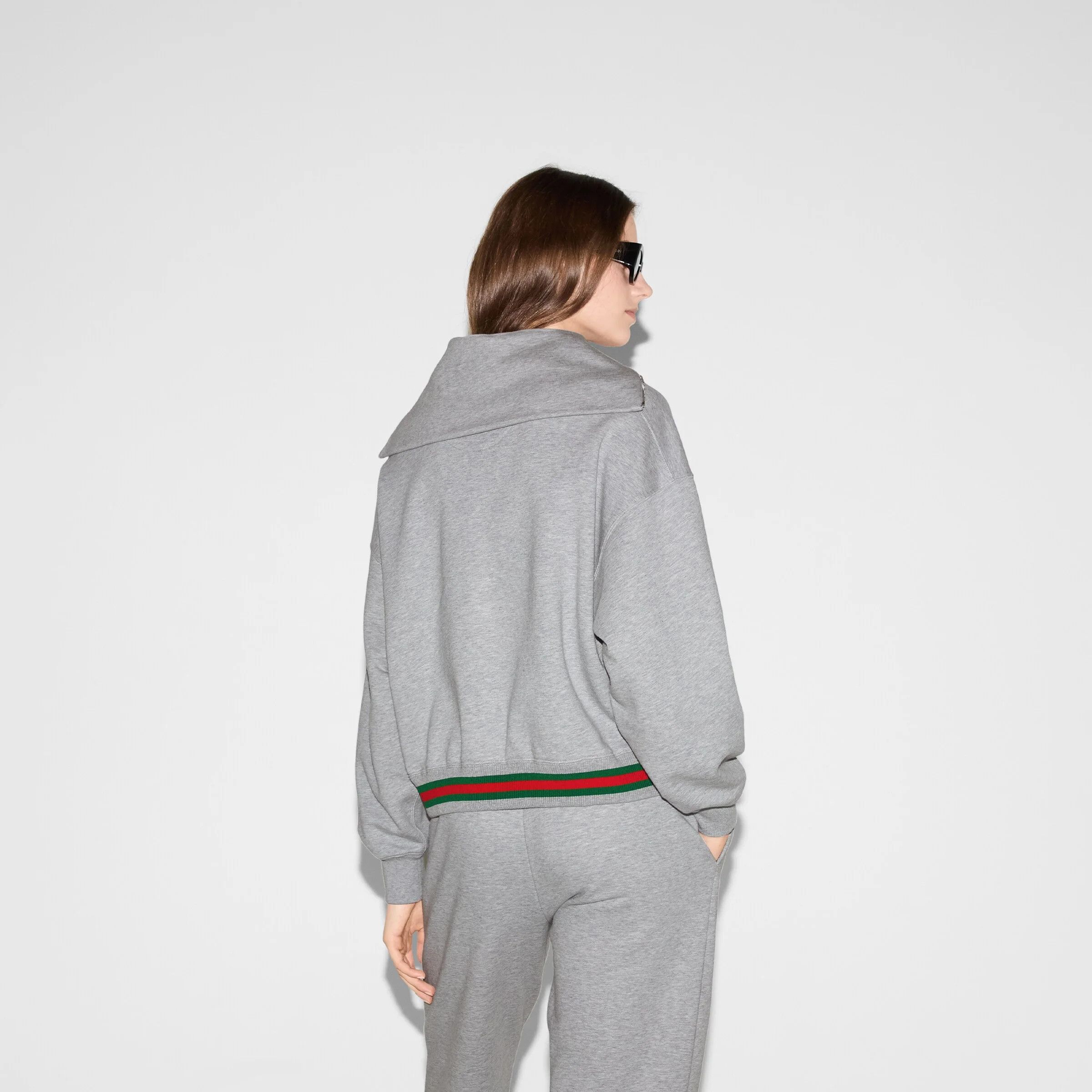 Gucci oc11z1125 Cotton Jersey Sweatshirt With Web in Grey Size M / US 6-8 / IT 42-44 - 3 Thumbnail