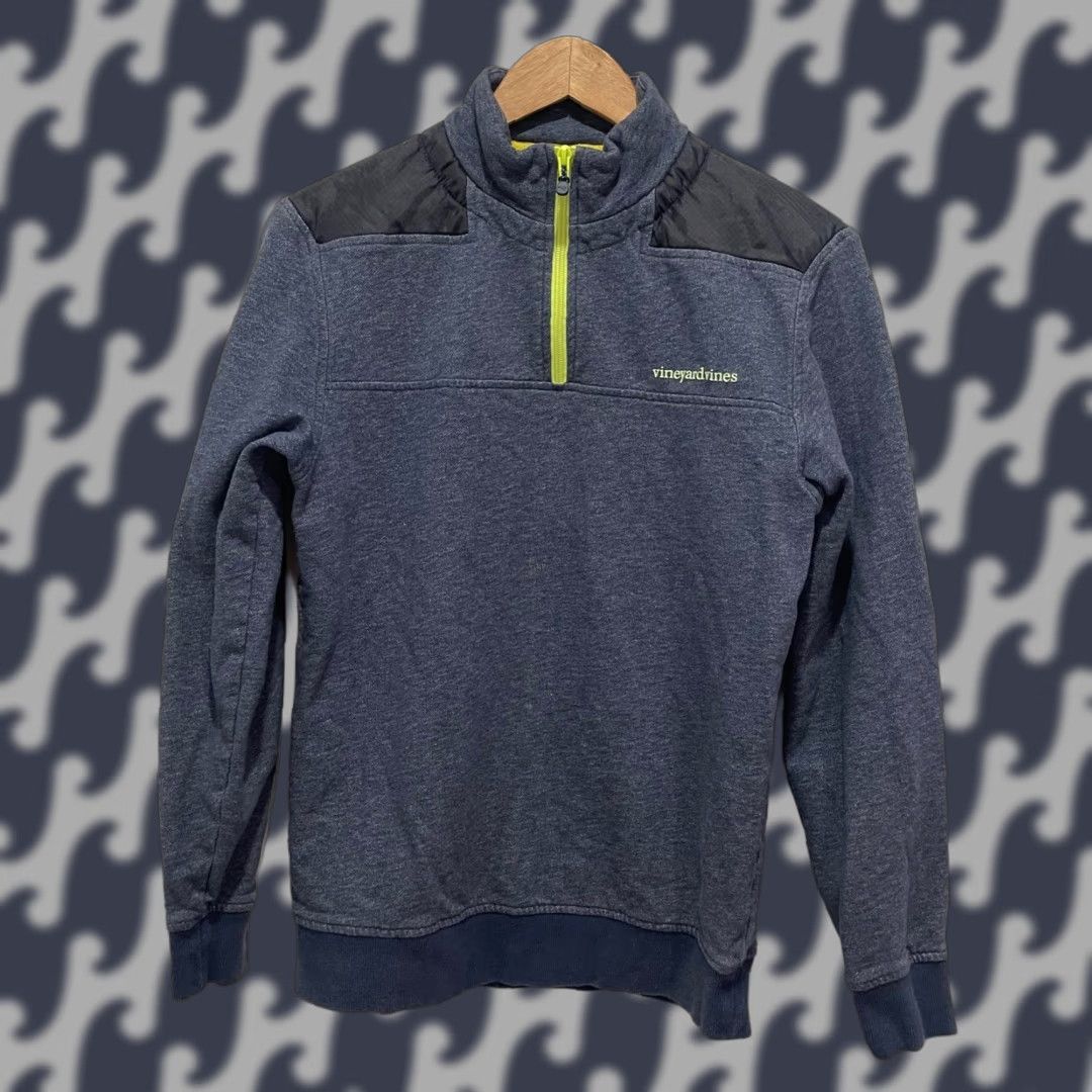 Vineyard Vines VINEYARD VINES Men XS Blue Quarter Zip Pullover Sweatshirt Neon Trim Quilted Logo Zipper Knit Mock Neck All Seasons Pullover Size US XS / EU 42 / 0 - 1 Thumbnail