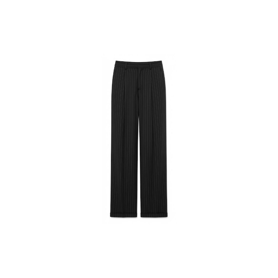 Saint Laurent Paris oc11z0126 796137 90'S Pants in Striped Wool Gabardine Black Size US 30 / EU 46 - 1 Preview