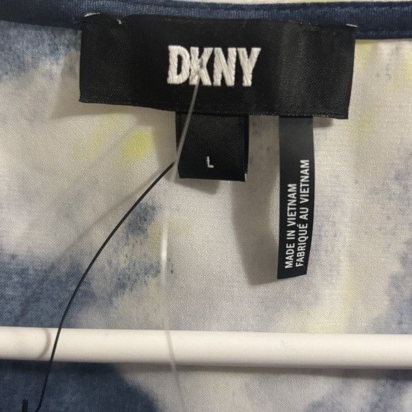 DKNY DKNY Navy Abstract V-Neck Peplum Top with Lime Accents L Size L / US 10 / IT 46 - 7 Thumbnail