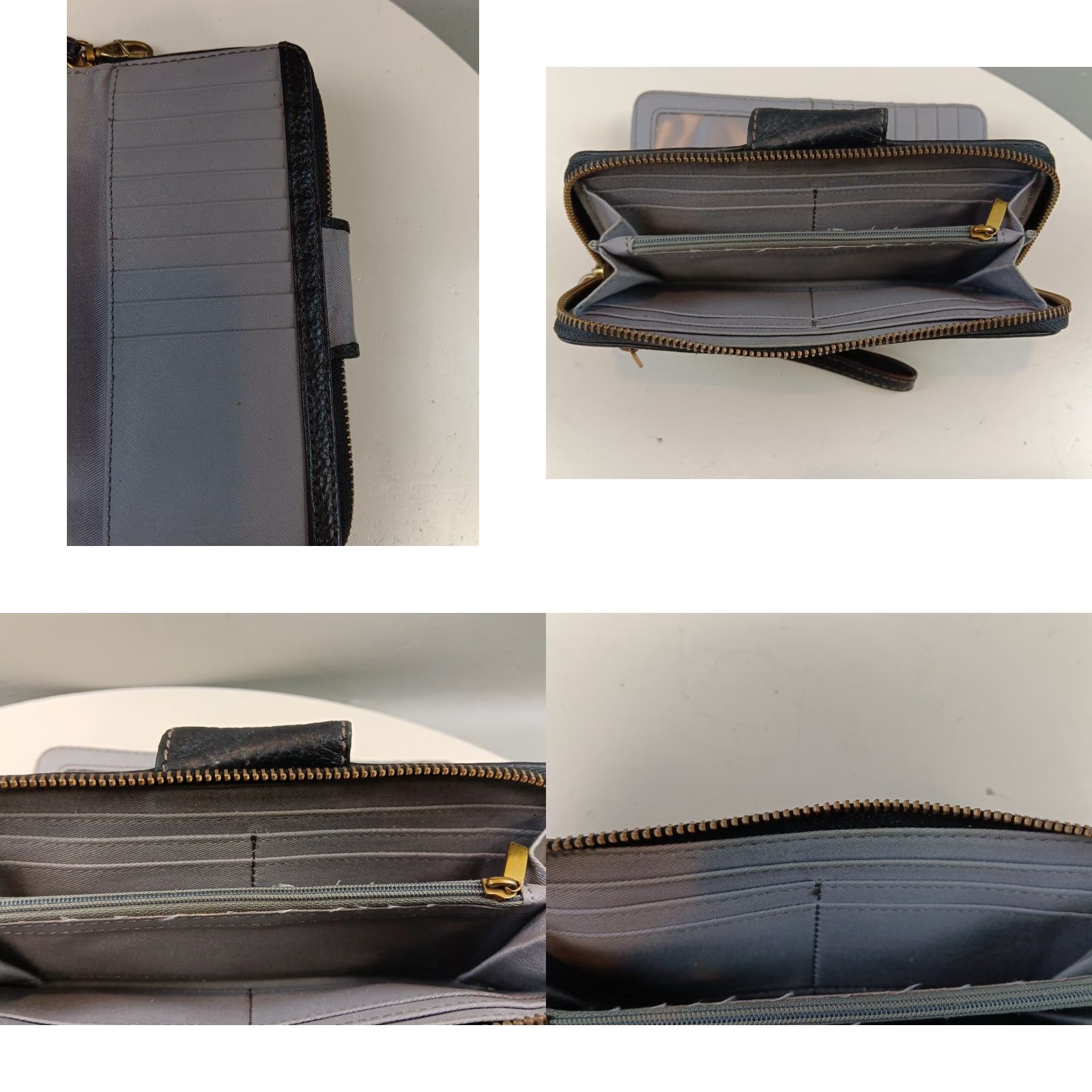 Fossil FOSSIL Wallet Zip-Around Black Pebble Leather L Wallet Wristlet Clutch ID Window Card Slots Retractable Strap Gold-Tone Hardware Women Size ONE SIZE - 10 Thumbnail