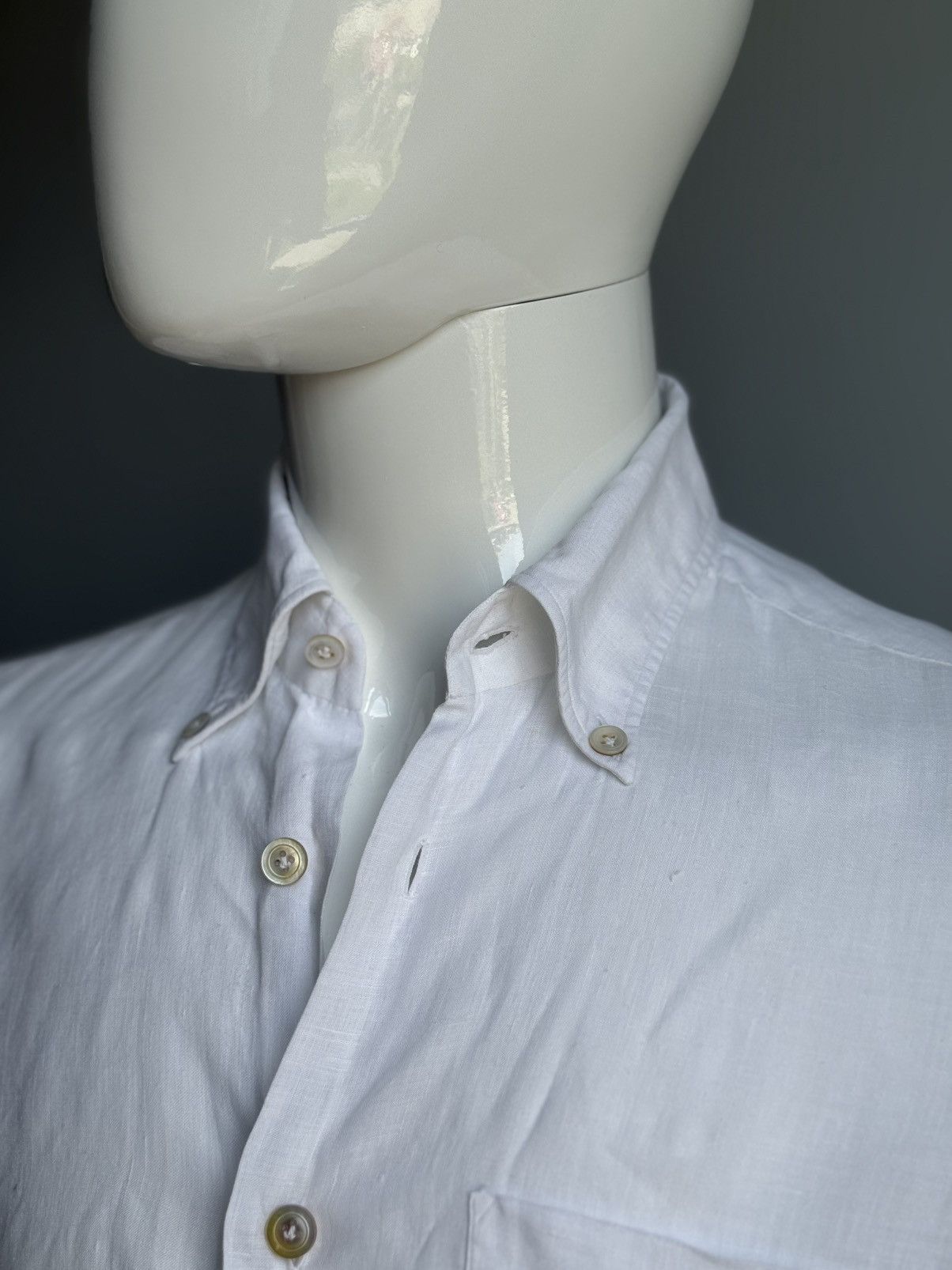 Kiton Kiton 100% Linen One Pocket Button Shirt White Mens Size US M / EU 48-50 / 2 - 9 Thumbnail