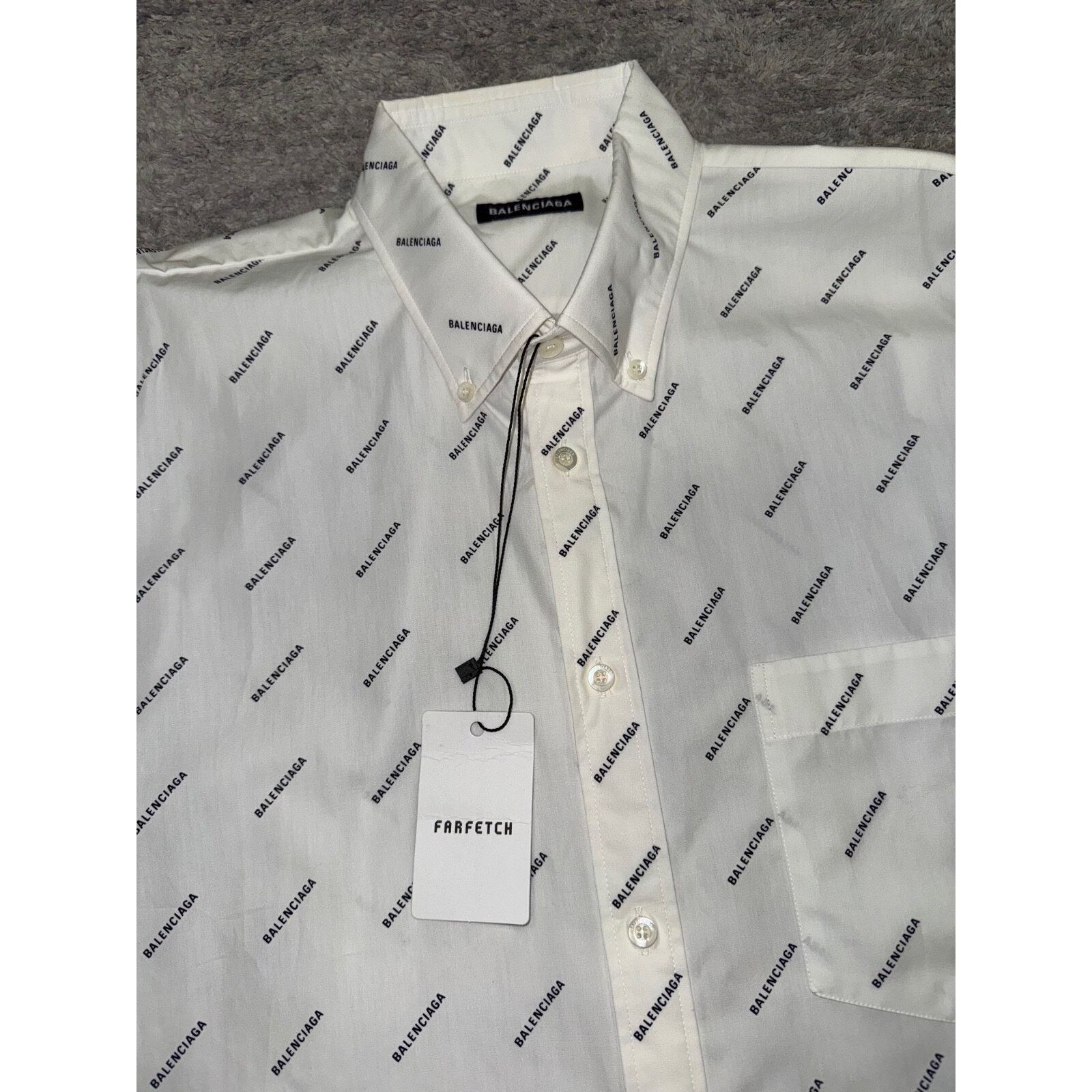 Balenciaga Balenciaga White Black All Over Logo Long Sleeve Button Up Size US M / EU 48-50 / 2 - 8 Thumbnail