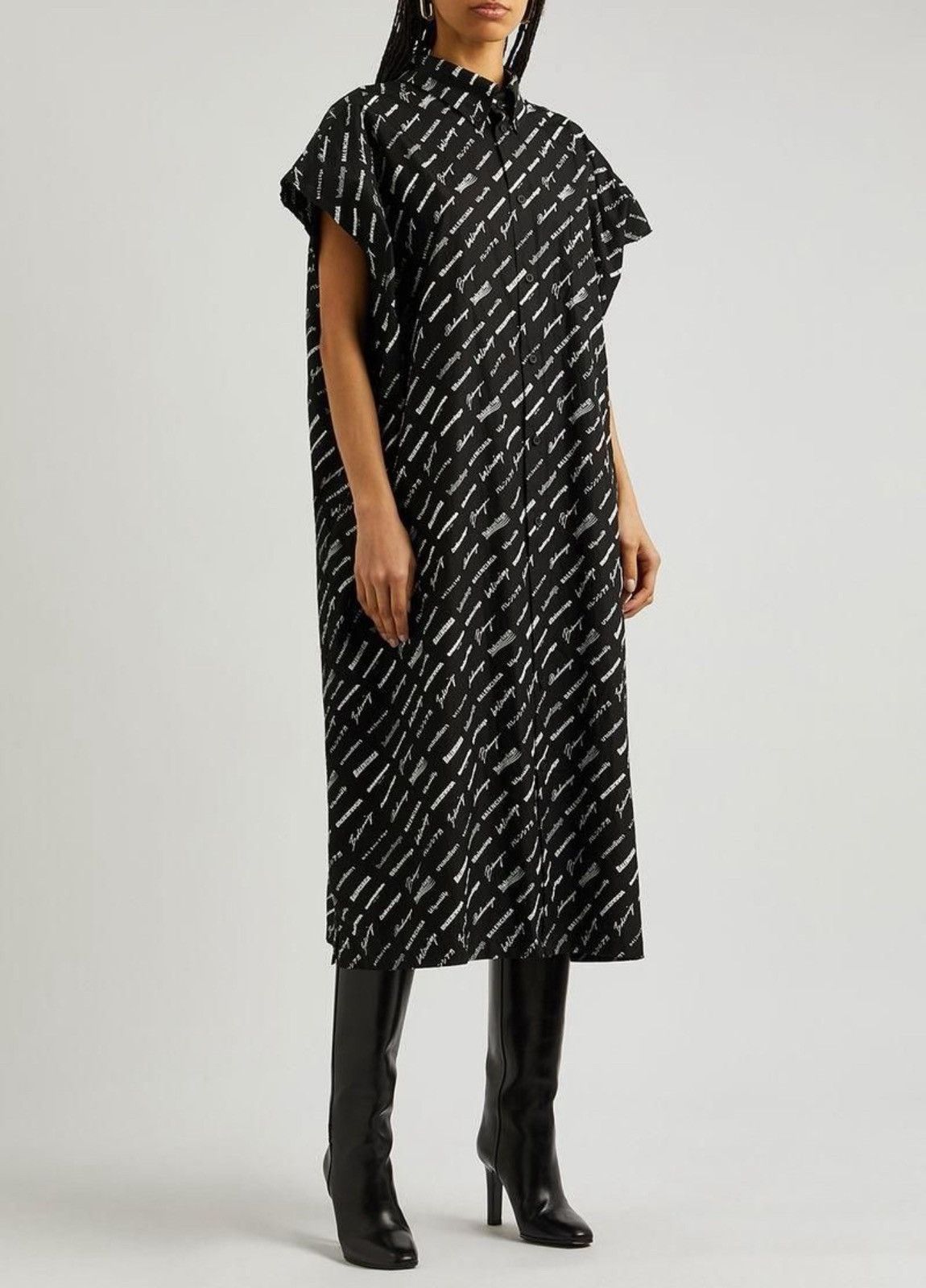 Balenciaga BALENCIAGA Logo-Print Poplin Midi Dress Sz.L Size L / US 10 / IT 46 - 1 Thumbnail