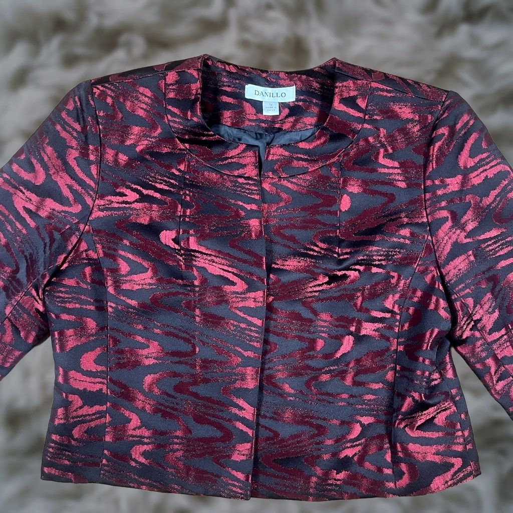 Vintage VINTAGE Danillo Blazer Woman’s 12 Red Black 100% Polyester Lined Jacket Coat Open NWT - Womens Blazer Jacket, Red Black, 12, Polyester, Open, NWT Size XL / US 12-14 / IT 48-50 - 1 Thumbnail
