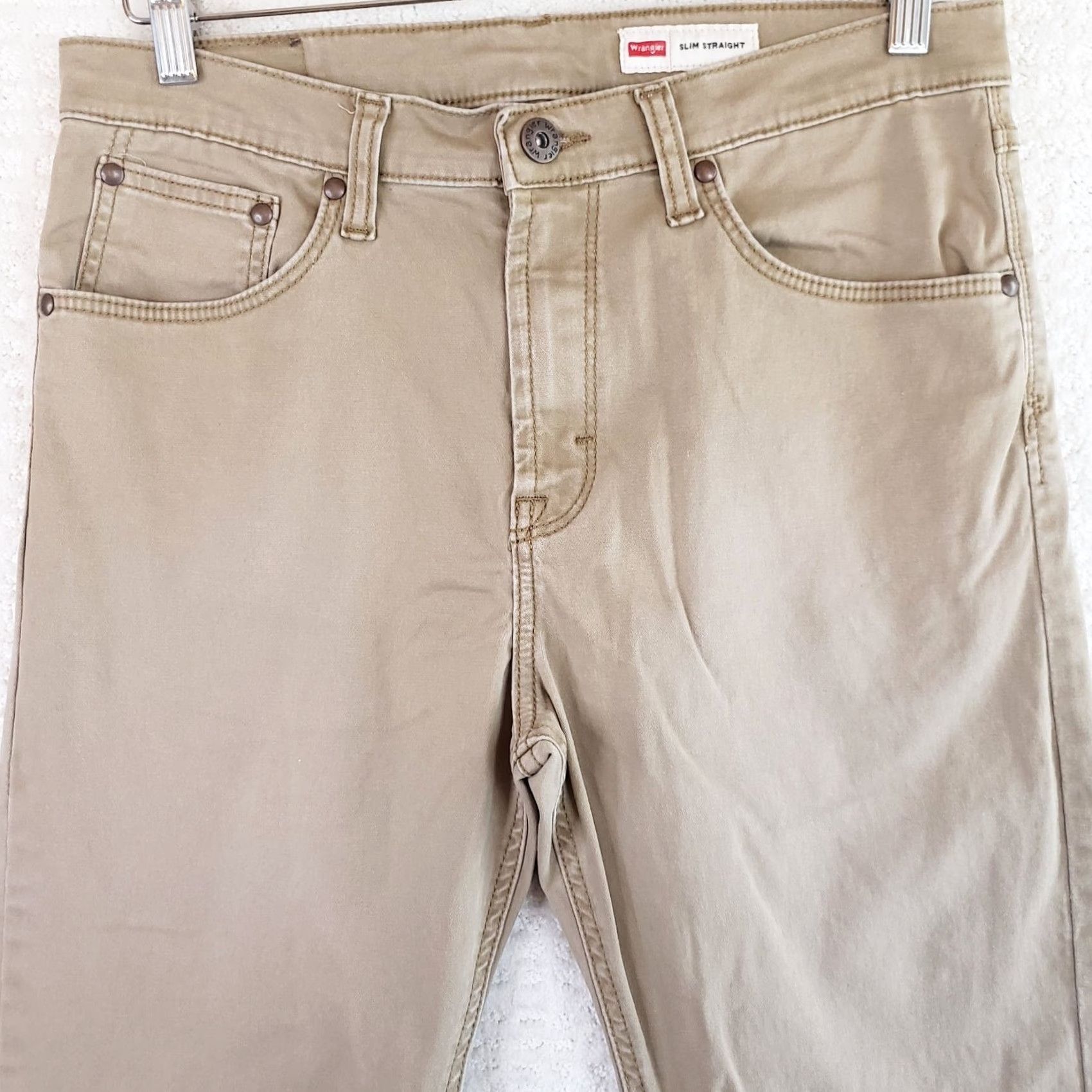 Wrangler Wrangler 5 Star Premium Slim Straight Jeans Tan 32x32 Mens Regular Cotton Elastane Stretch 5-Pocket USA Cowboy Logo Zipper Button Denim Size US 32 / EU 48 - 3 Thumbnail