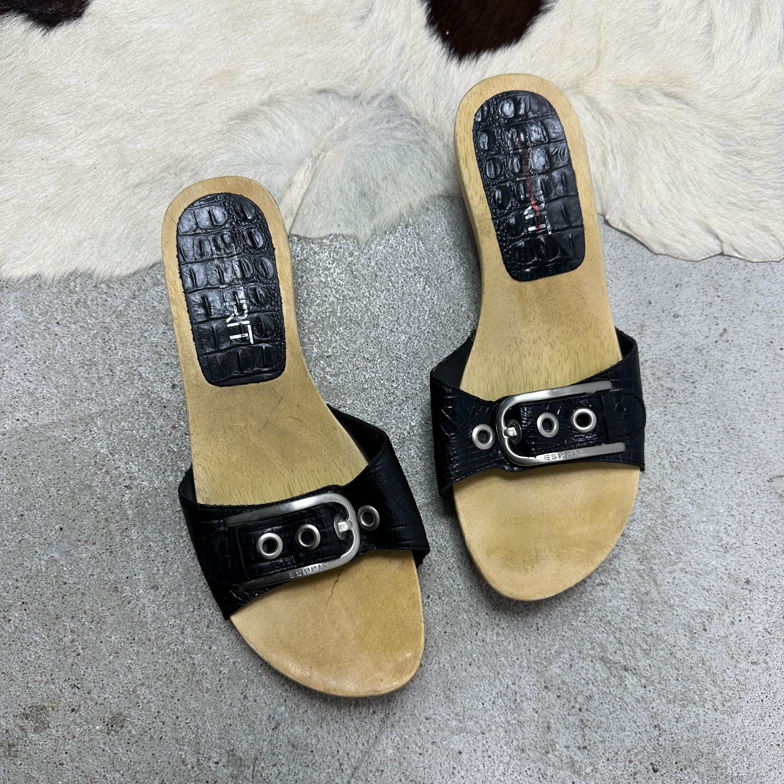 Esprit Vintage Avant Garde Wooden Casual Buckled Y2K Clogs Size US 10 / IT 40 - 3 Thumbnail