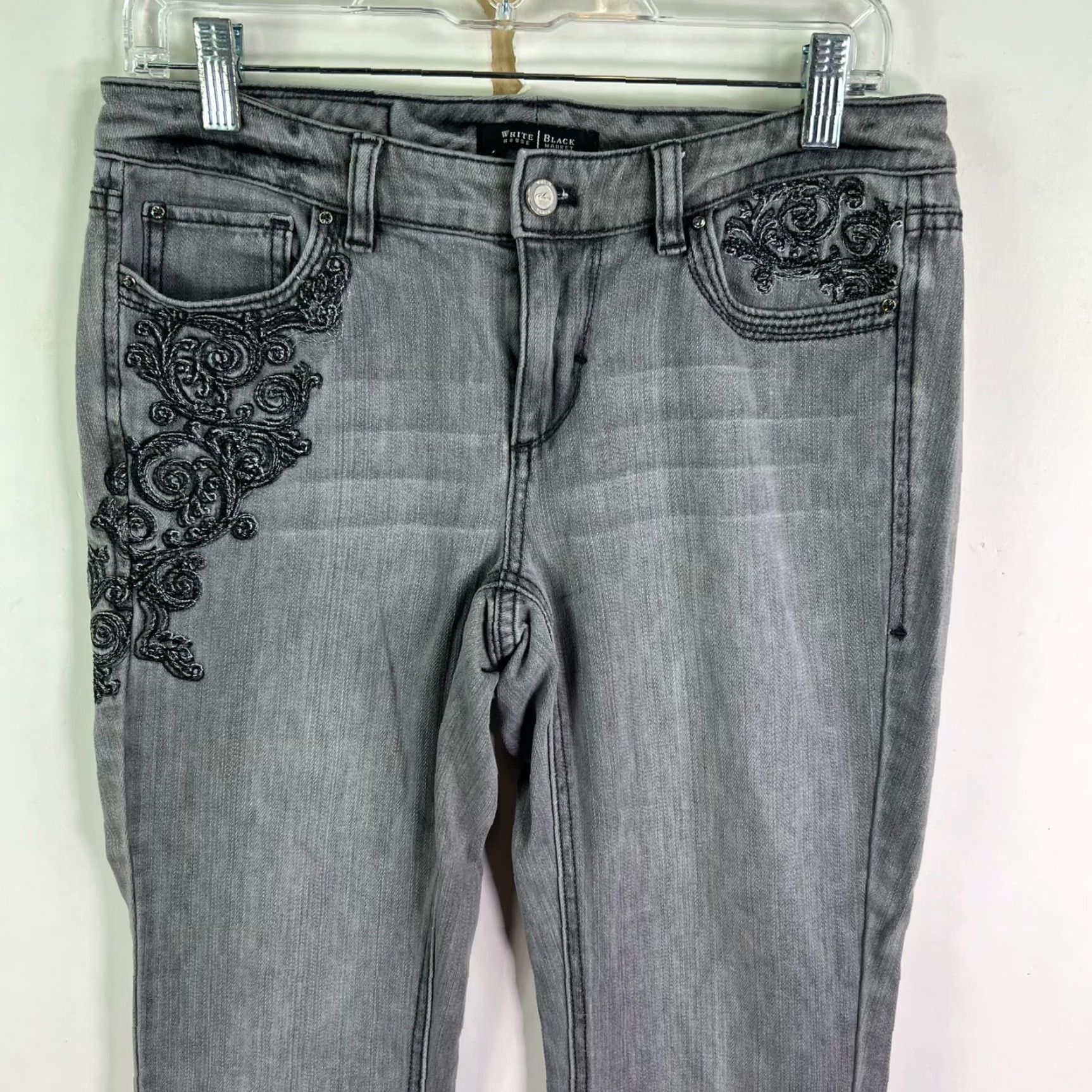 White House Black Market Vintage White House Black Market Denim Jeans Womens SZ 4 Slim Bootcut Low-Rise Embroidered Gray 90s City Size 27" / US 4 / IT 40 - 2 Thumbnail