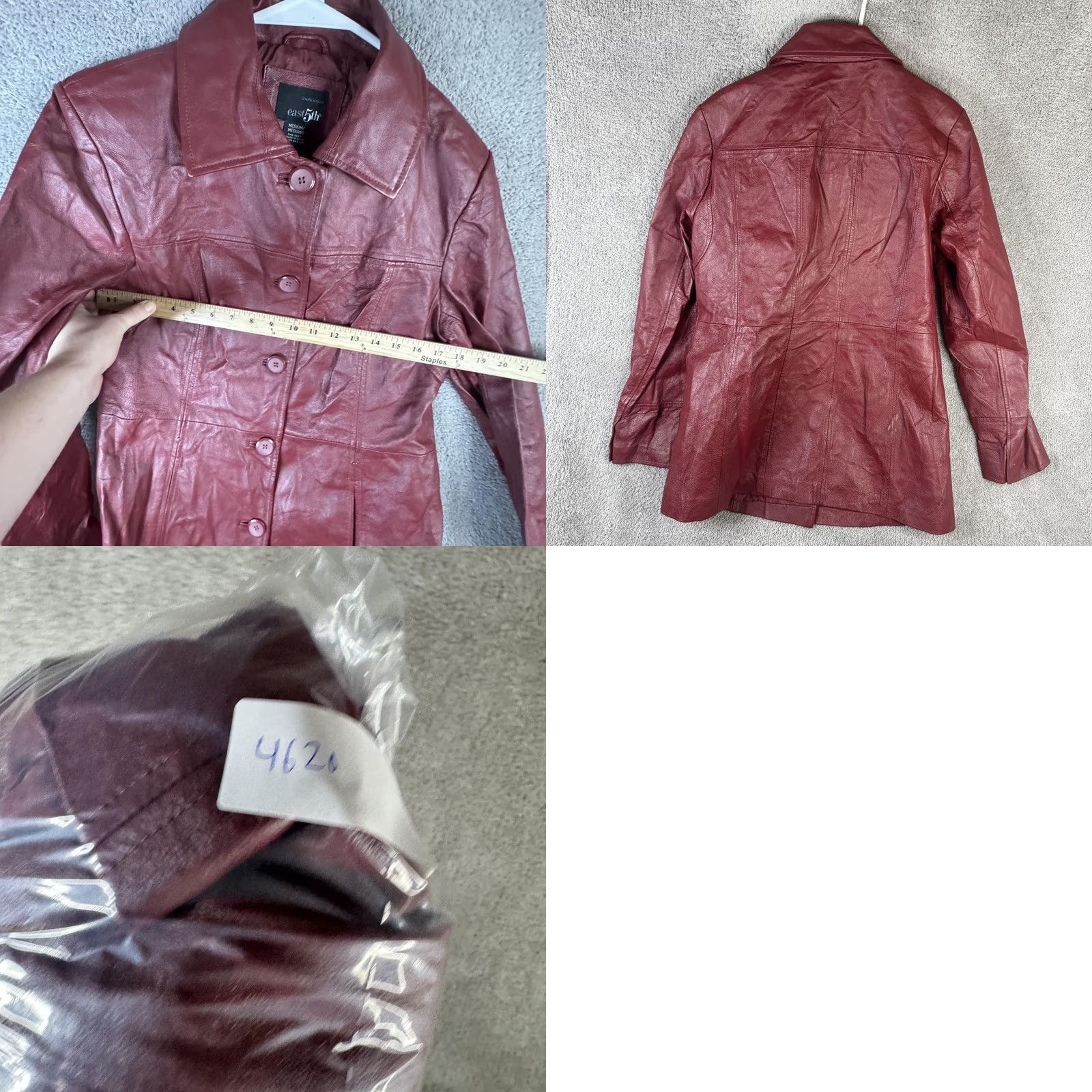 Vintage East 5th Leather Coat Womens M Red Button Lined Mid-Length Single-Breasted Size M / US 6-8 / IT 42-44 - 9 Thumbnail
