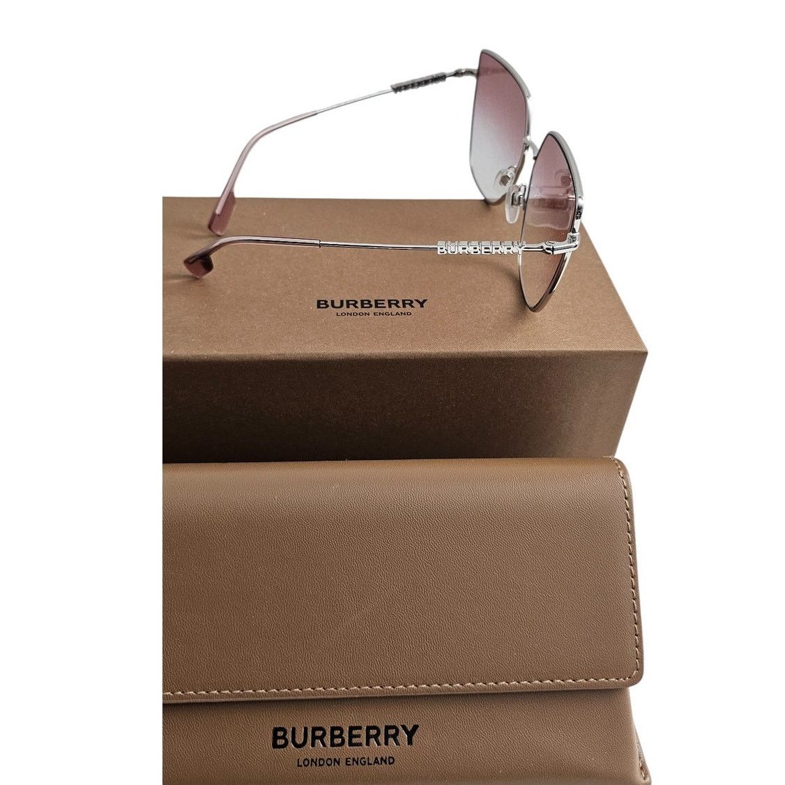 Burberry Burberry BE3143 Alexis Metal Sunglasses in Silver Pink Size ONE SIZE - 4 Thumbnail