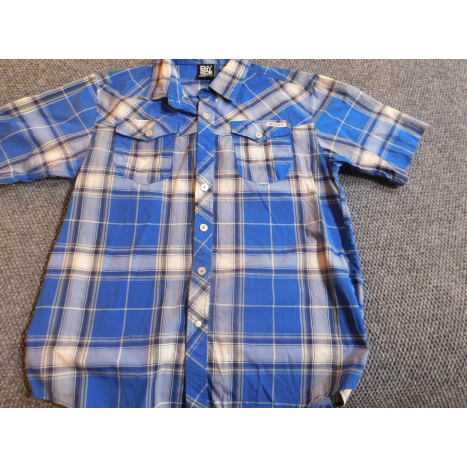 Enyce Enyce Mens Shirt L blue striped short sleeve button-down collar knit cotton polyester Size US L / EU 52-54 / 3 - 5 Thumbnail