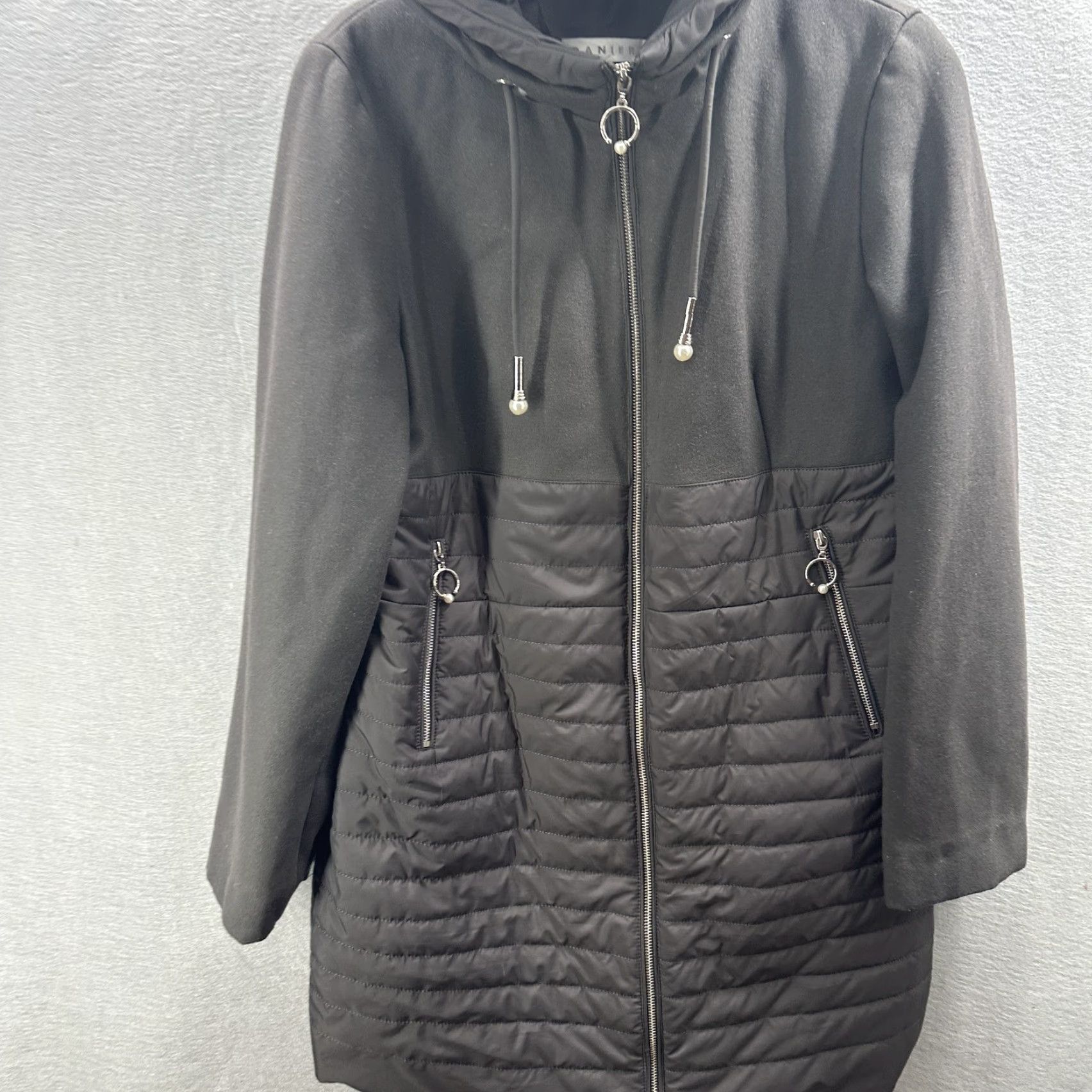 Vintage Danier Coat Womens Large Black Quilted Hooded Full Zip Puffer Parka Jacket Size L / US 10 / IT 46 - 3 Thumbnail