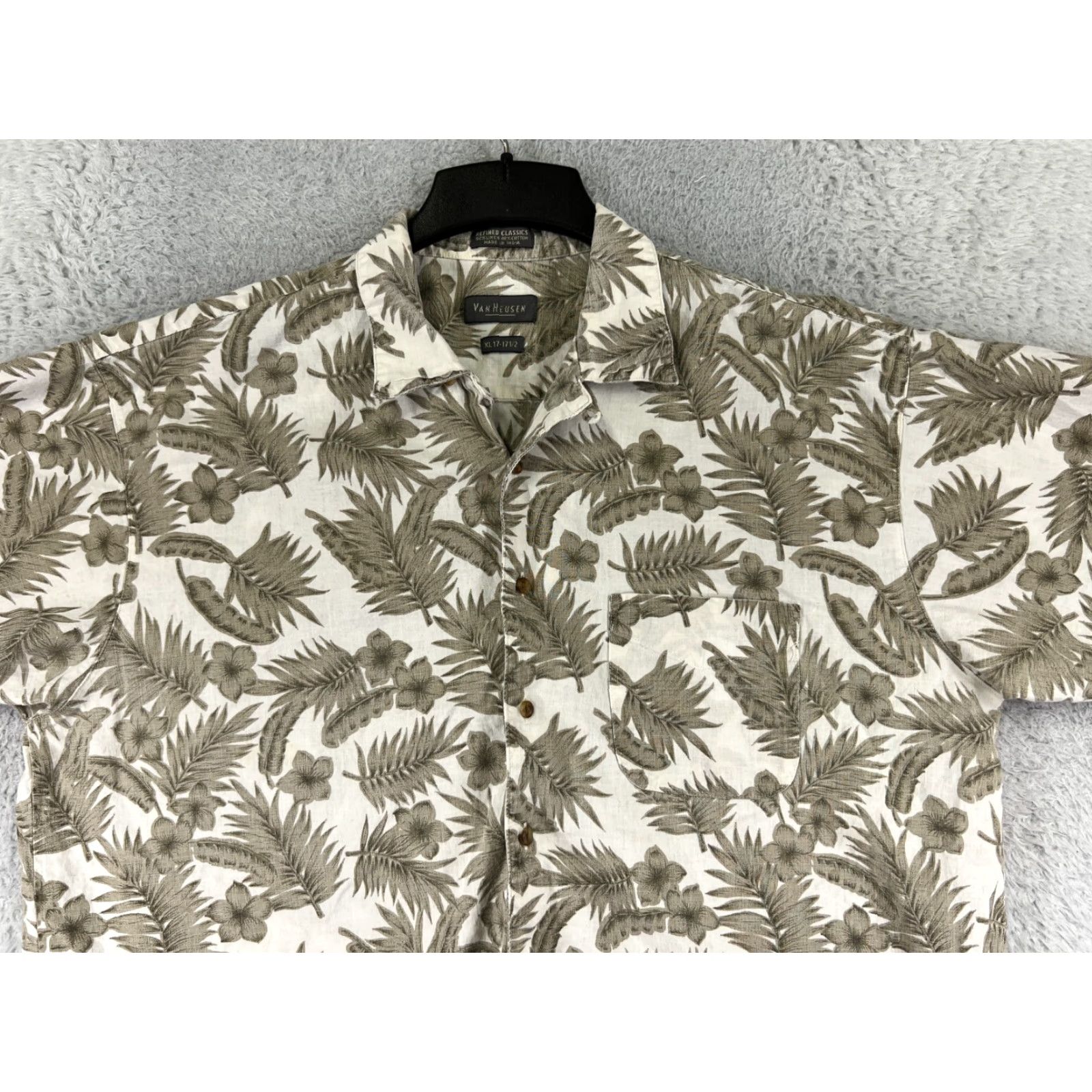 Van Heusen Van Heusen Shirt Mens XL Beige Linen Hawaiian Button-Up Short Sleeve Palm Beach Beachwear Pattern Floral 90s? Size US XL / EU 56 / 4 - 6 Thumbnail