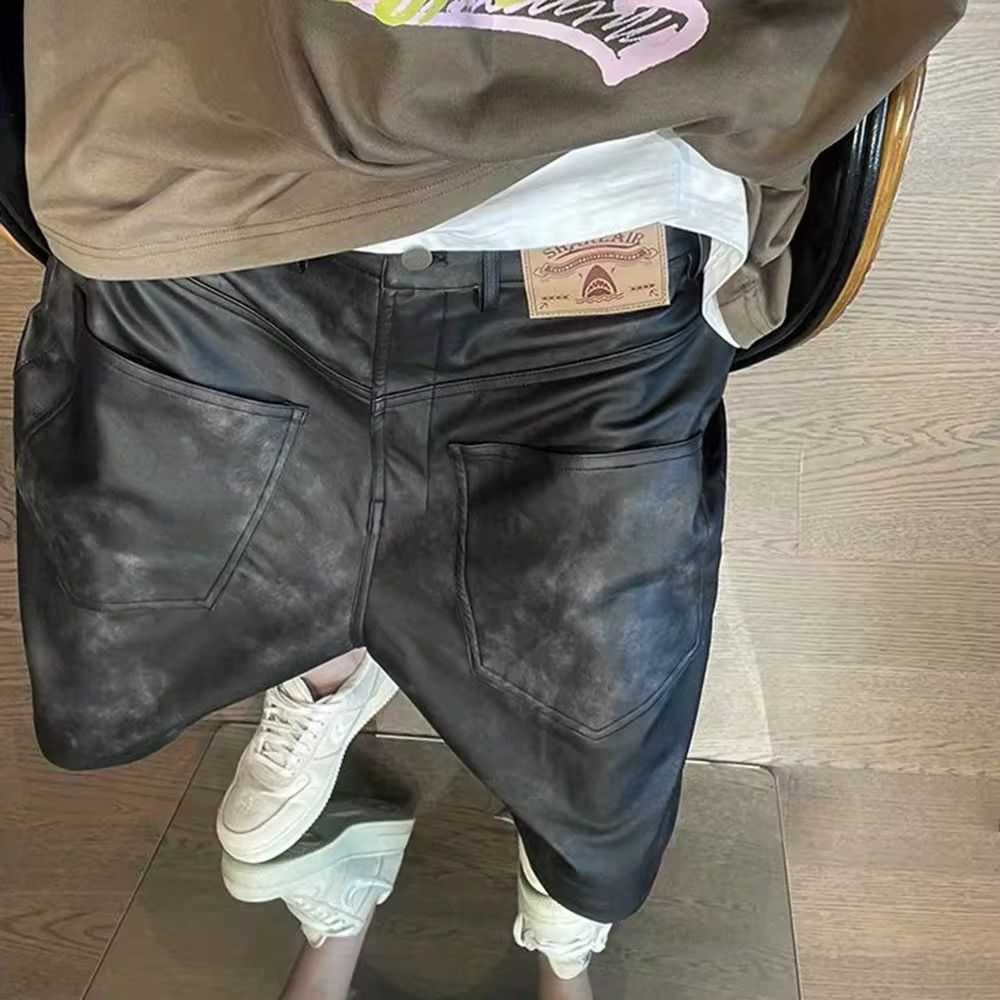 Japanese Brand Y2K Mens Pu Leather Reverse Shorts Size US 29 - 3 Thumbnail