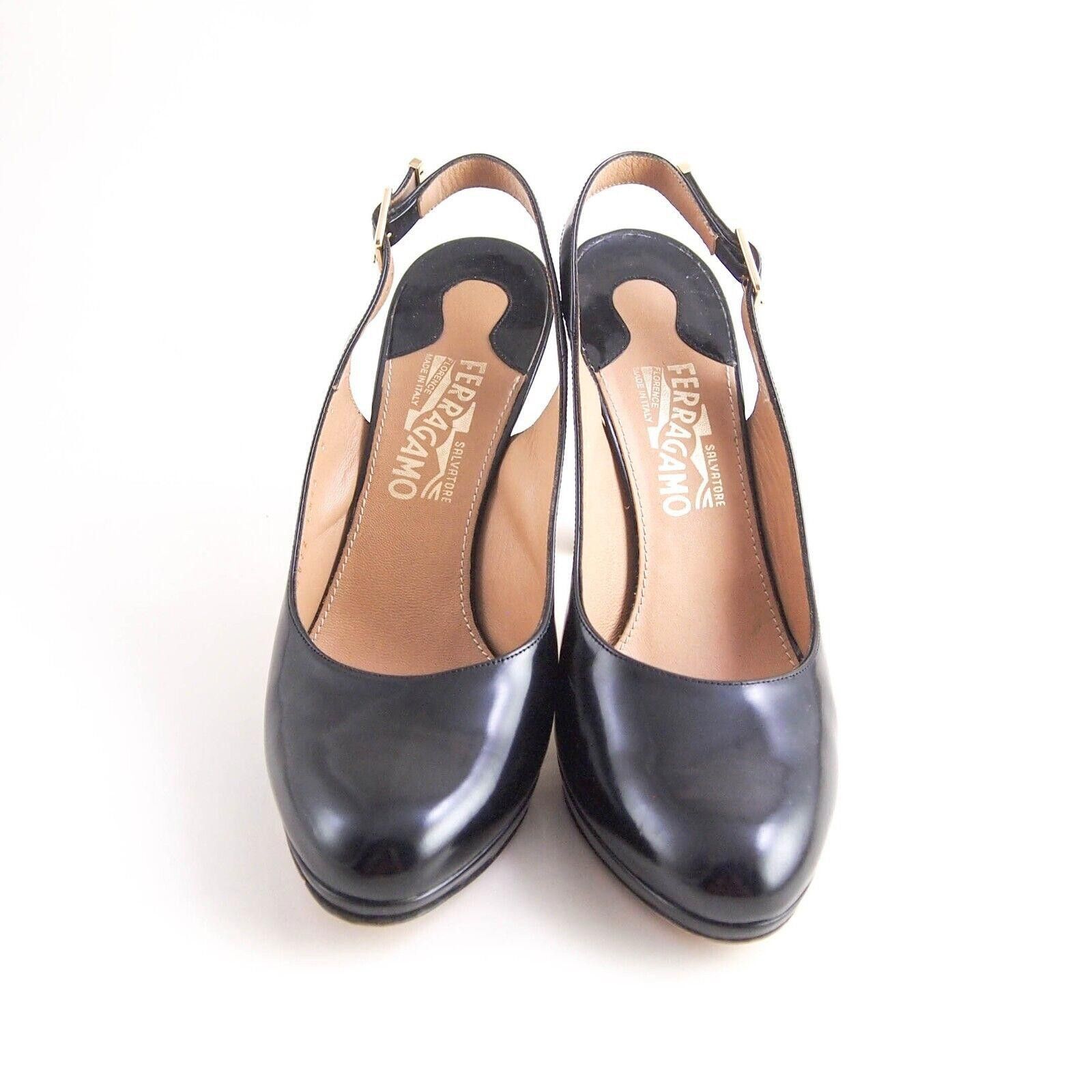Salvatore Ferragamo Ferragamo Slingback Sandal Gold Heel Black US 9.5 EU 40 Size US 9.5 / IT 39.5 - 3 Thumbnail