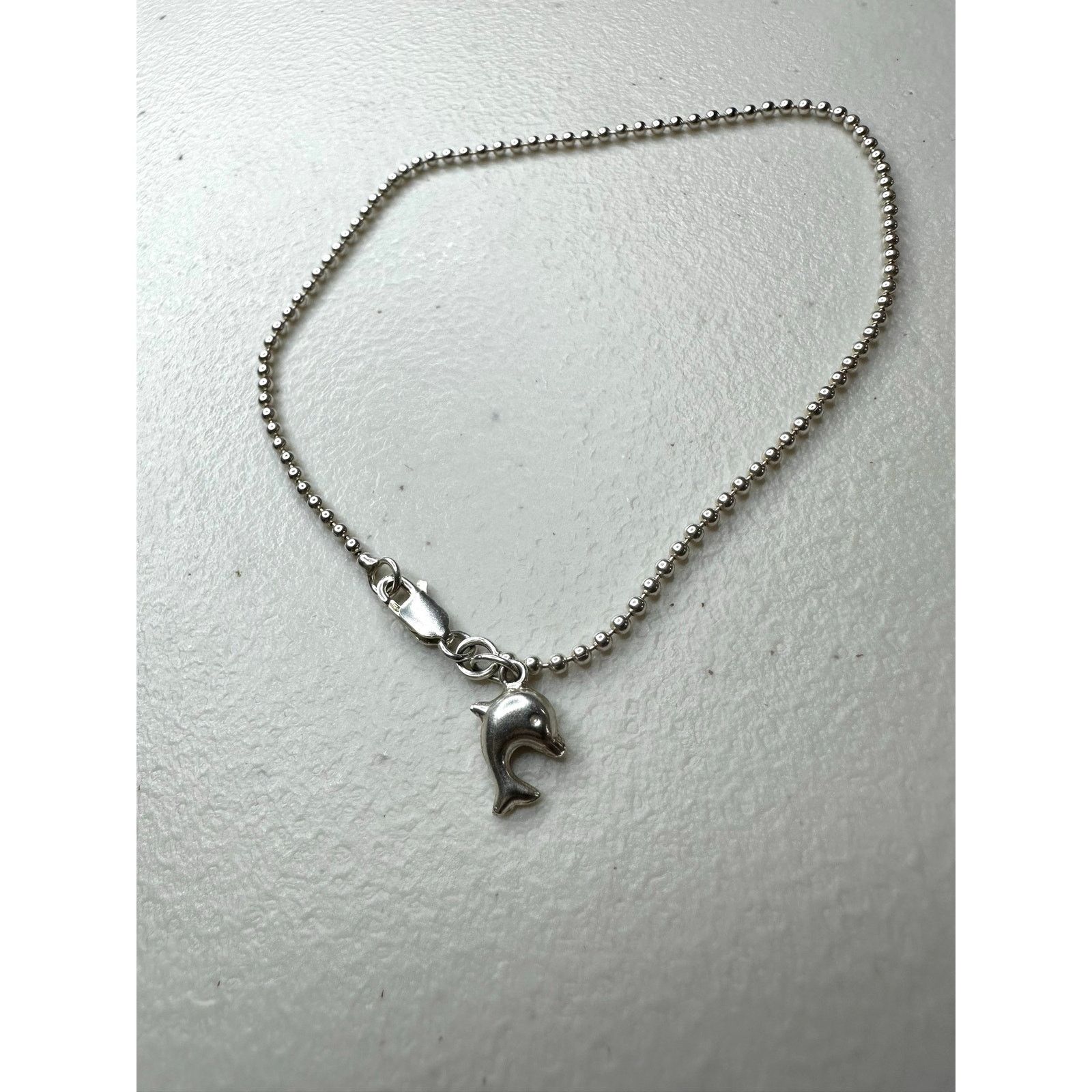 & Other Stories Silver Dolphin Chain Anklet 925 Beaded Ankle Bracelet 9-10' Size ONE SIZE - 1 Thumbnail