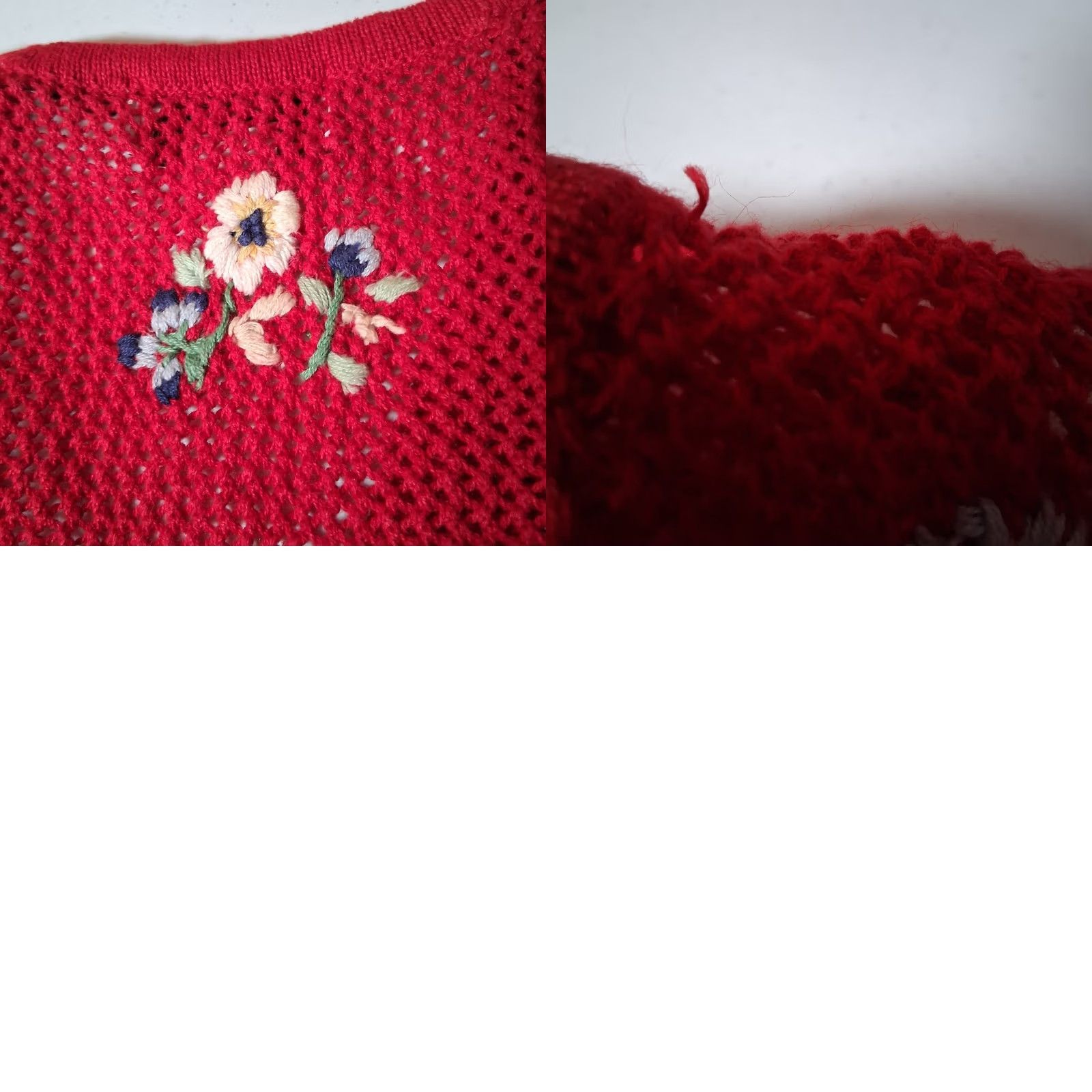 Jantzen VINTAGE Jantzen Sweater Vest Women S Red Hand Embroidered Floral Open Knit Size S / US 4 / IT 40 - 9 Thumbnail