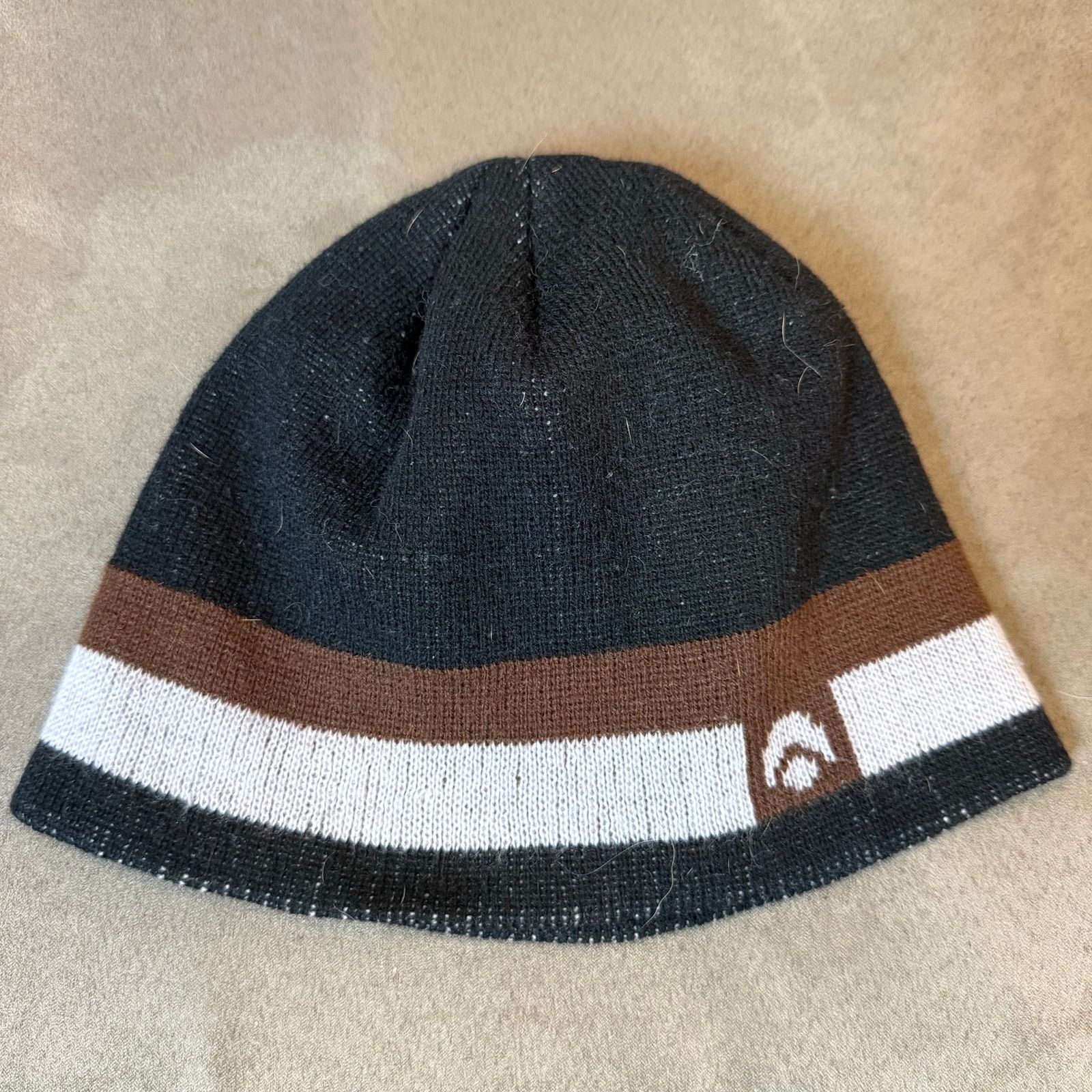 Other Knit Beanie Black Brown White Stripe Men's Skater Snowboard Size ONE SIZE - 1 Thumbnail