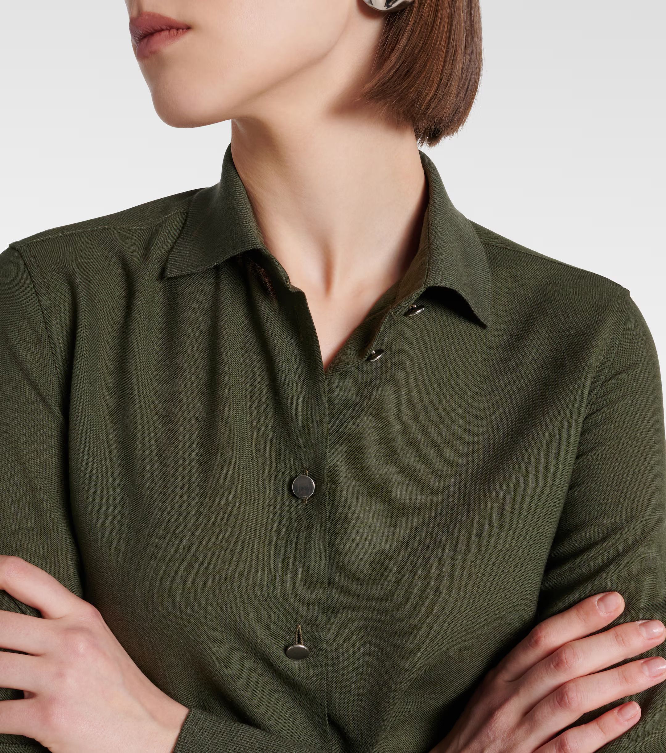 Loro Piana o1srvl11e0125 FAN6978 Leela Breeze Wool Shirt in Green Size S / US 4 / IT 40 - 4 Thumbnail