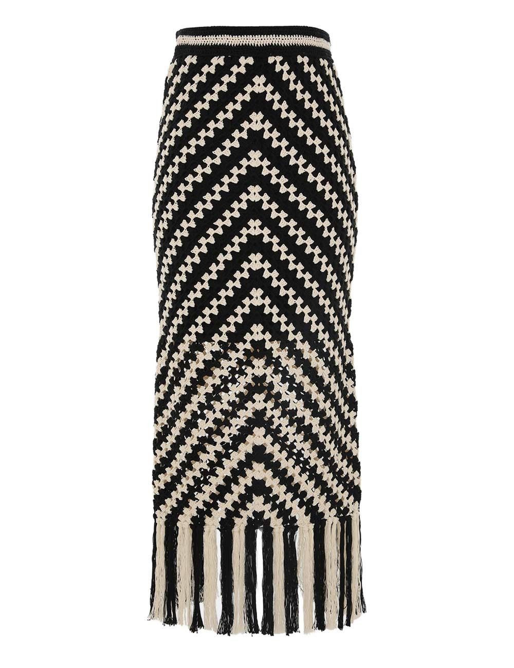Zimmermann oc11z0525 Halliday Hand Crochet Midi Skirt in Ivory & Black Size 27" / US 4 / IT 40 - 1 Thumbnail