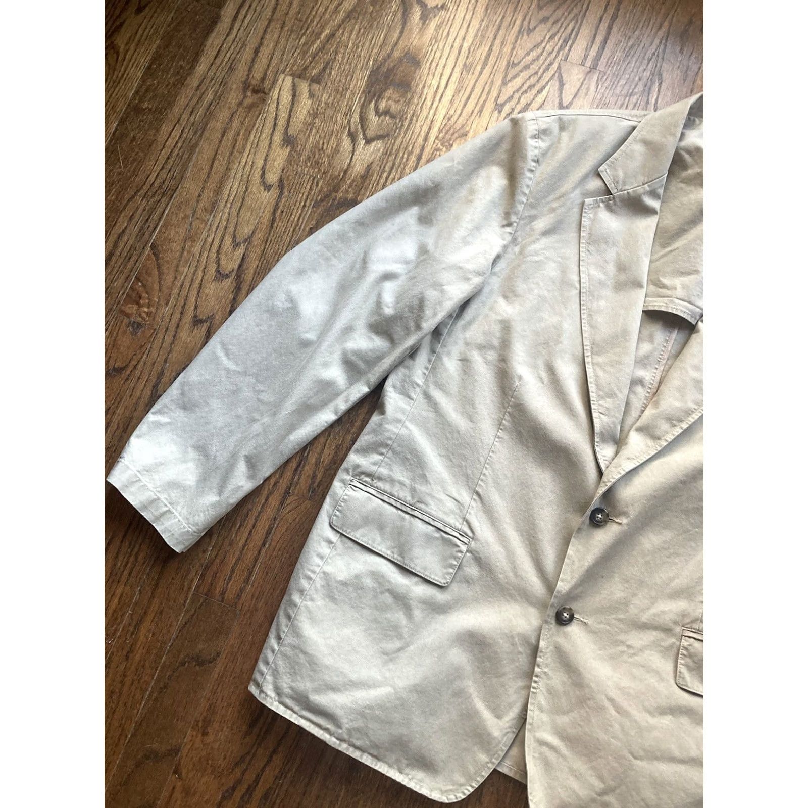 Vintage LL Bean Blazer Mens 42R Beige Cotton Tan Utility Pockets Classic Preppy Military Jacket Regular Size 42R - 2 Thumbnail