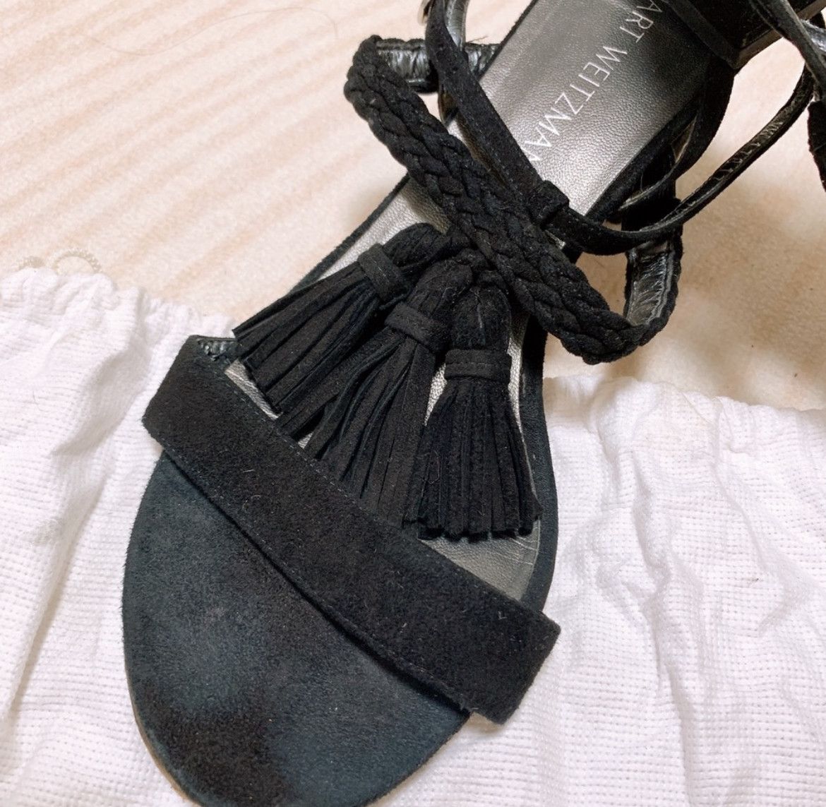 Stuart Weitzman Stuart Weizman Black Velvet Tassels Sandals US 7 1/2 M Size US 7.5 / IT 37.5 - 2 Thumbnail