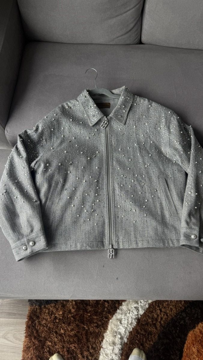 Rhinestone Zipper Work Jacket 'Light Grey'