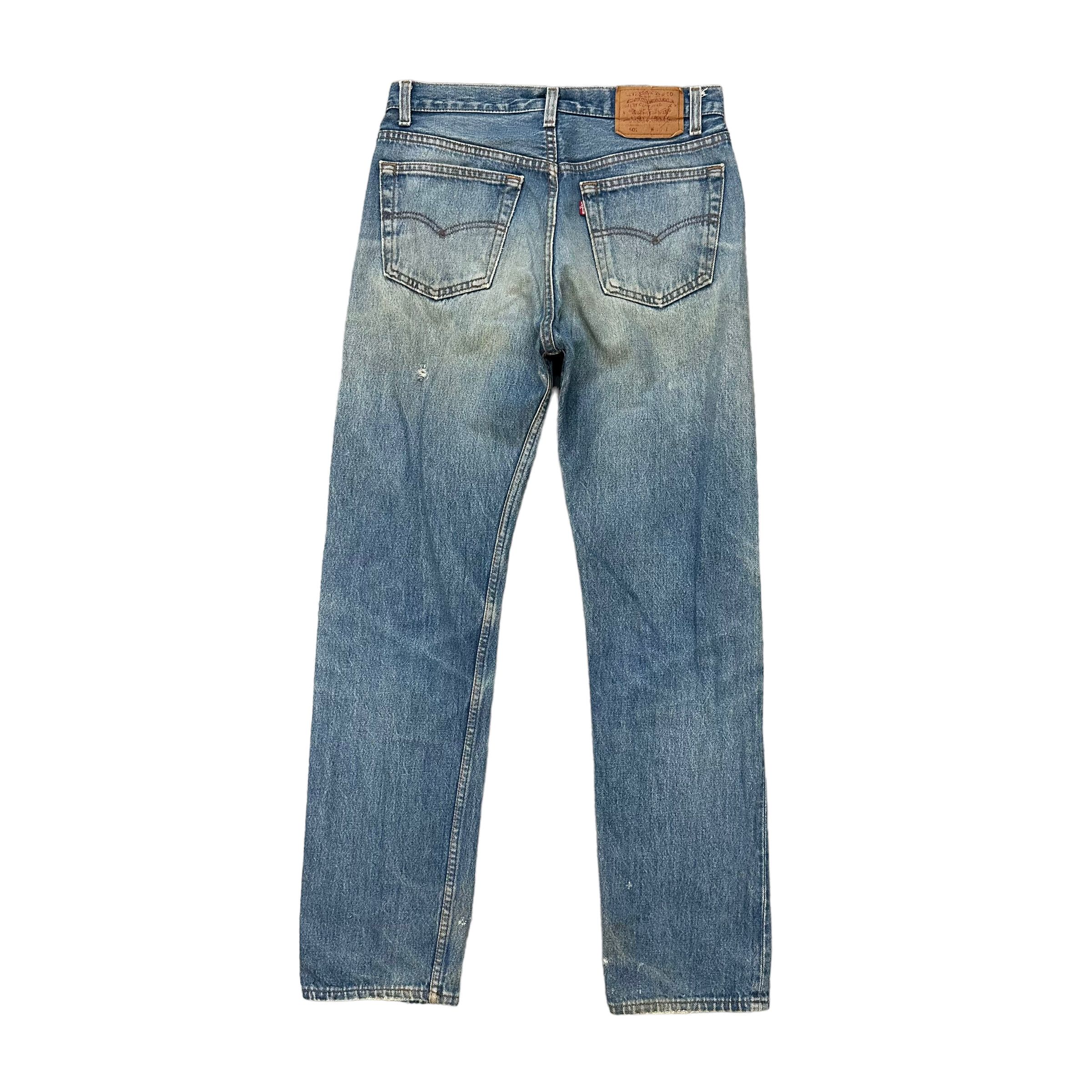 Levi's Vintage Clothing TRASHED🔥 LEVIS 501 FLY BUTTON DISTRESS DENIM PANT #8098-203 Size US 31 - 13 Thumbnail