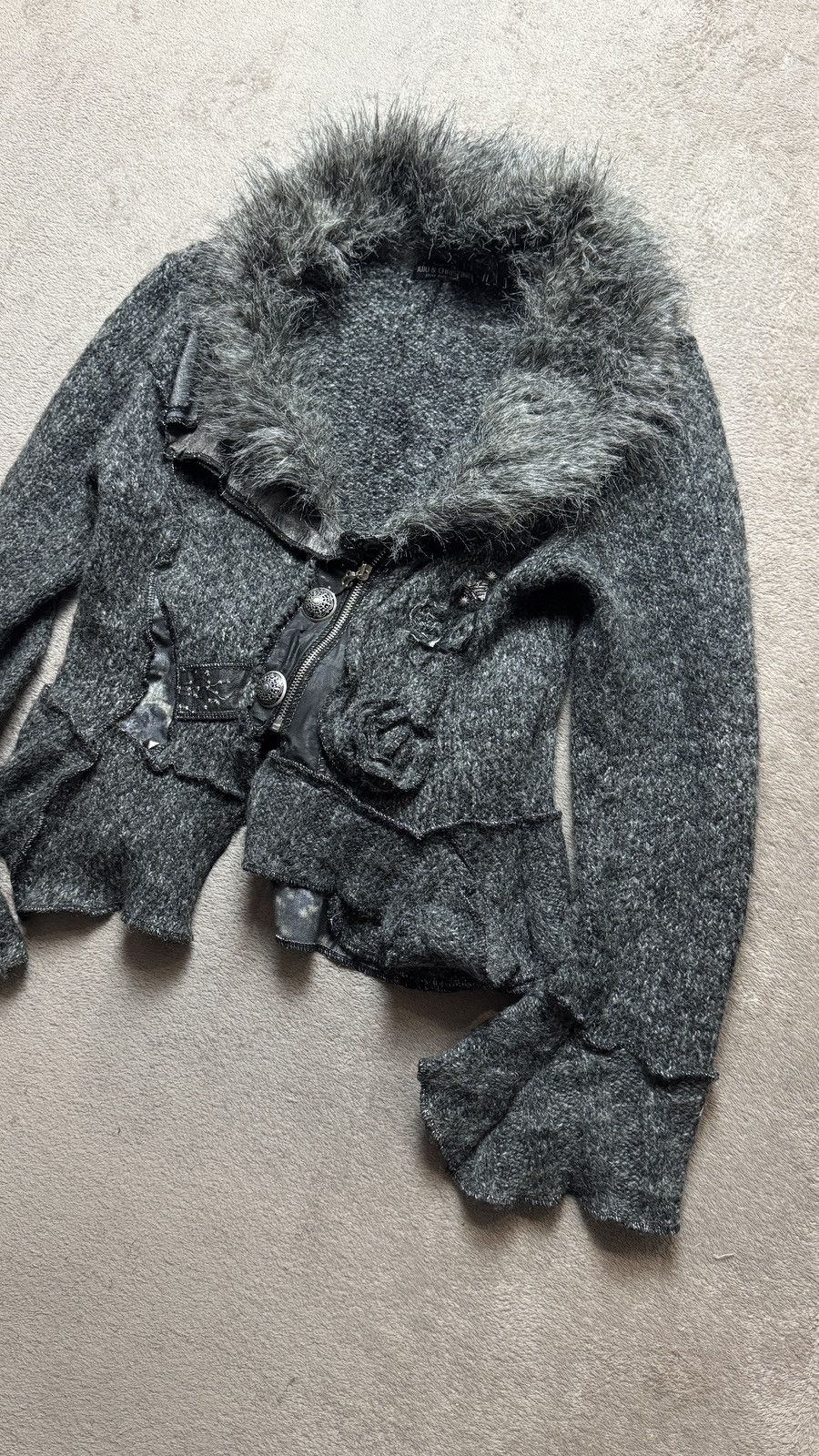 Le Grande Bleu (L.G.B.) Y2K Faux Fur Knit Wool Blend Boho Steampunk Jacket LGB Style Size L / US 10 / IT 46 - 3 Thumbnail
