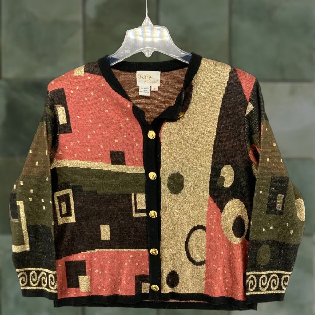 Lilly Pulitzer VINTAGE Lilly Cardigan Womens Small 100% acrylic Geometric Print 90s Size S / US 4 / IT 40 - 1 Thumbnail