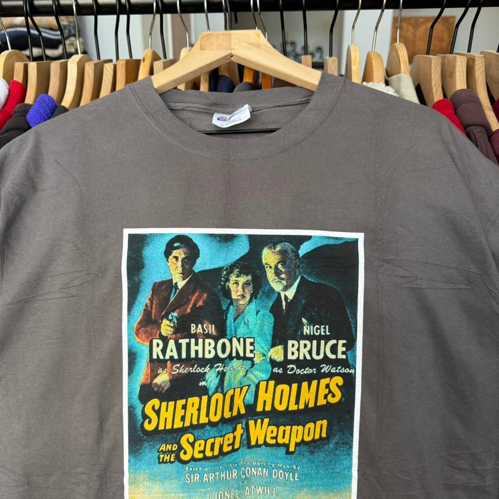 Hanes Vintage Y2K Sherlock Holmes Retro Movie T-Shirt Grey Size US XL / EU 56 / 4 - 2 Thumbnail