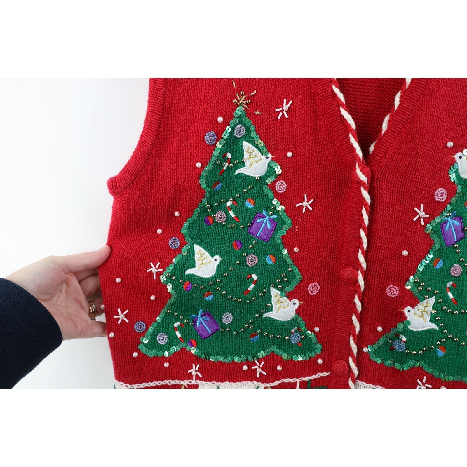Vintage Vintage 90s Christmas Tree Dove Cardigan Sweater Vest Size L / US 10 / IT 46 - 5 Thumbnail