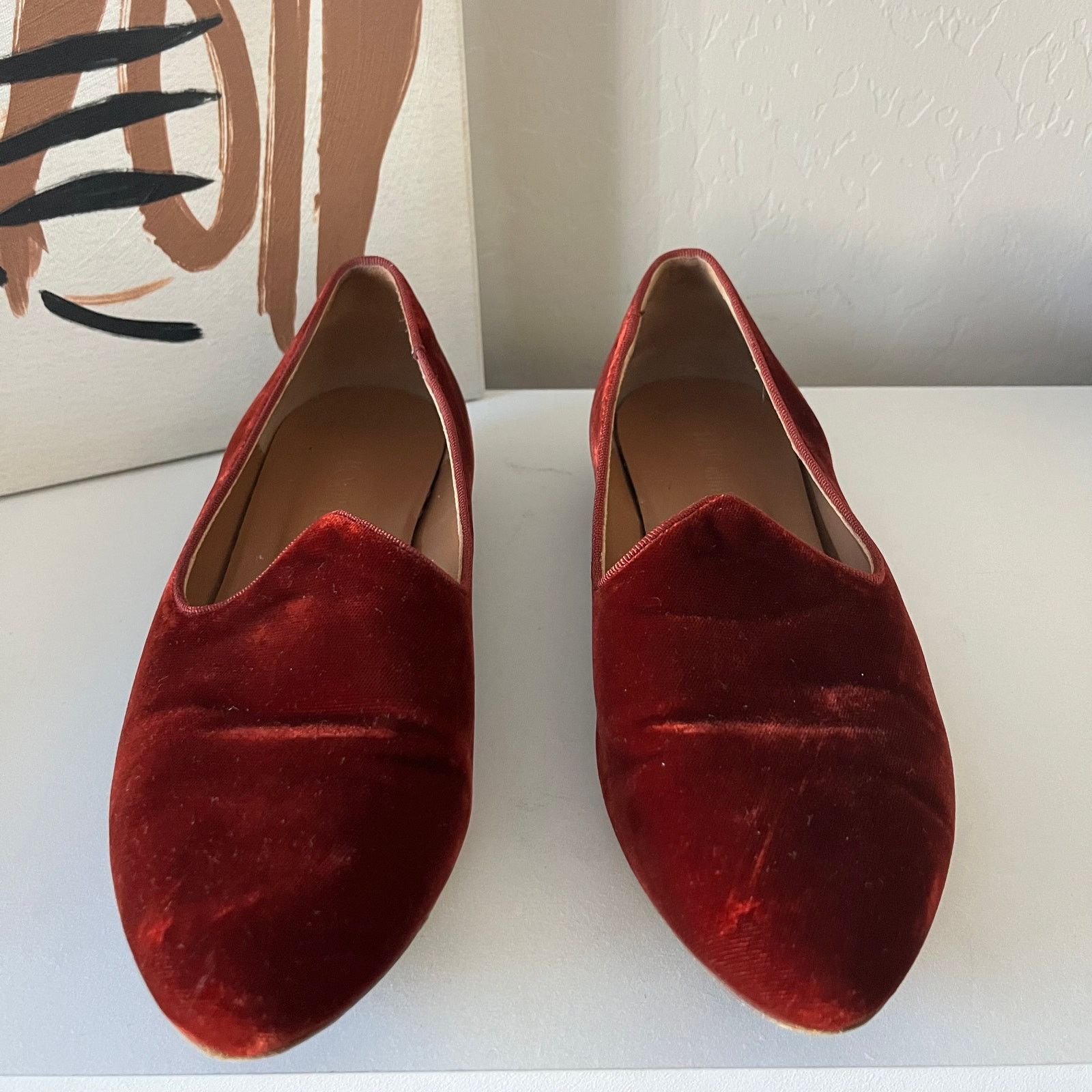 Le Monde Beryl Le Monde Beryl Red Velvet Venetian Slipper Flat Loafers 37 Size US 7 / IT 37 - 2 Thumbnail