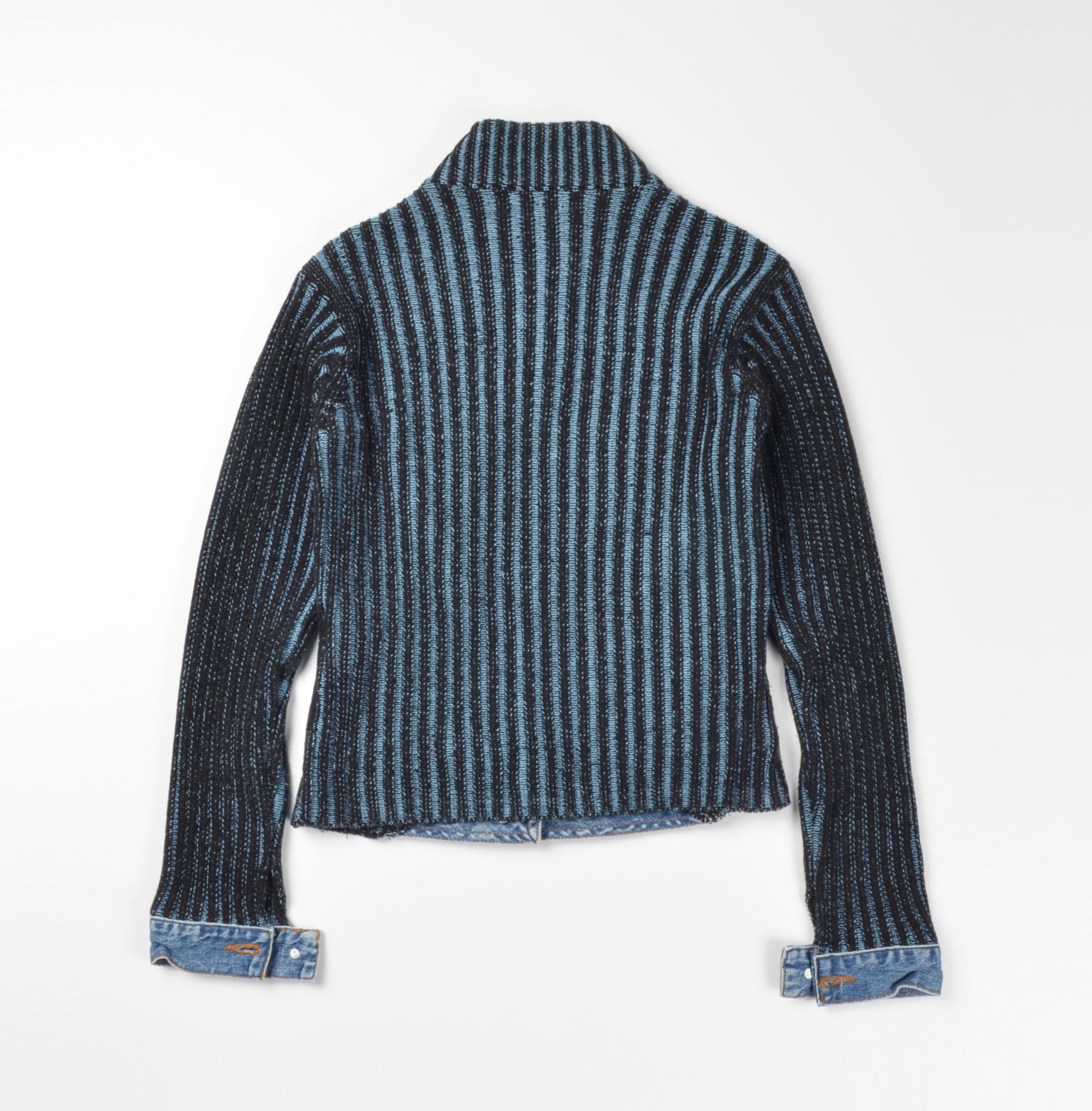 Vintage Y2K Helline Denim Knit Fitted Moto Zip Up Hybrid Jacket Size XS / US 0-2 / IT 36-38 - 5 Thumbnail