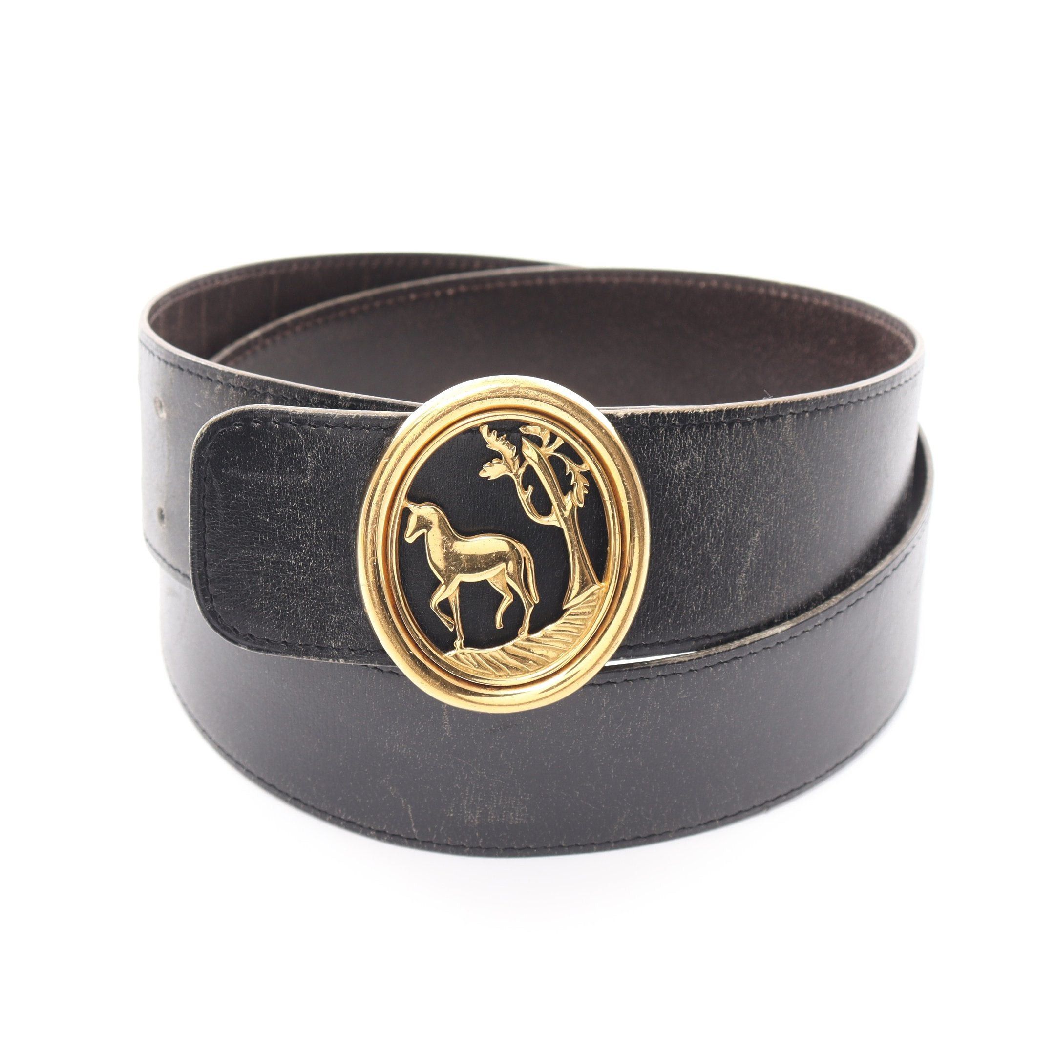 image of Hermes Hose Buckle Belt Box Calf Black Gold Hardware, Men's