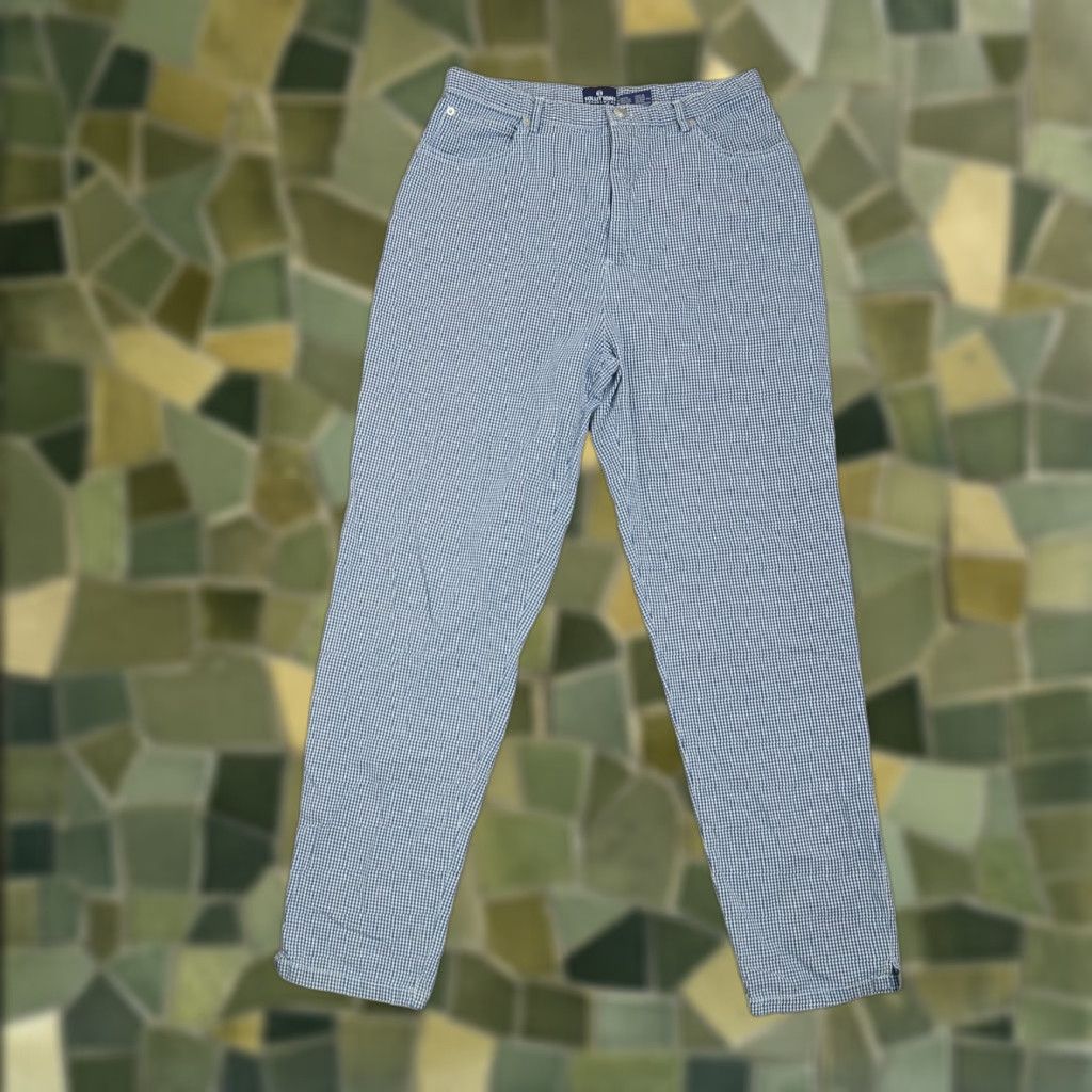 Vintage VINTAGE 90s Navy Blue White Gingham Plaid Straight Leg Pants 12 Cotton Regular Mens or Womens? Size 30" / US 8 / IT 44 - 1 Thumbnail