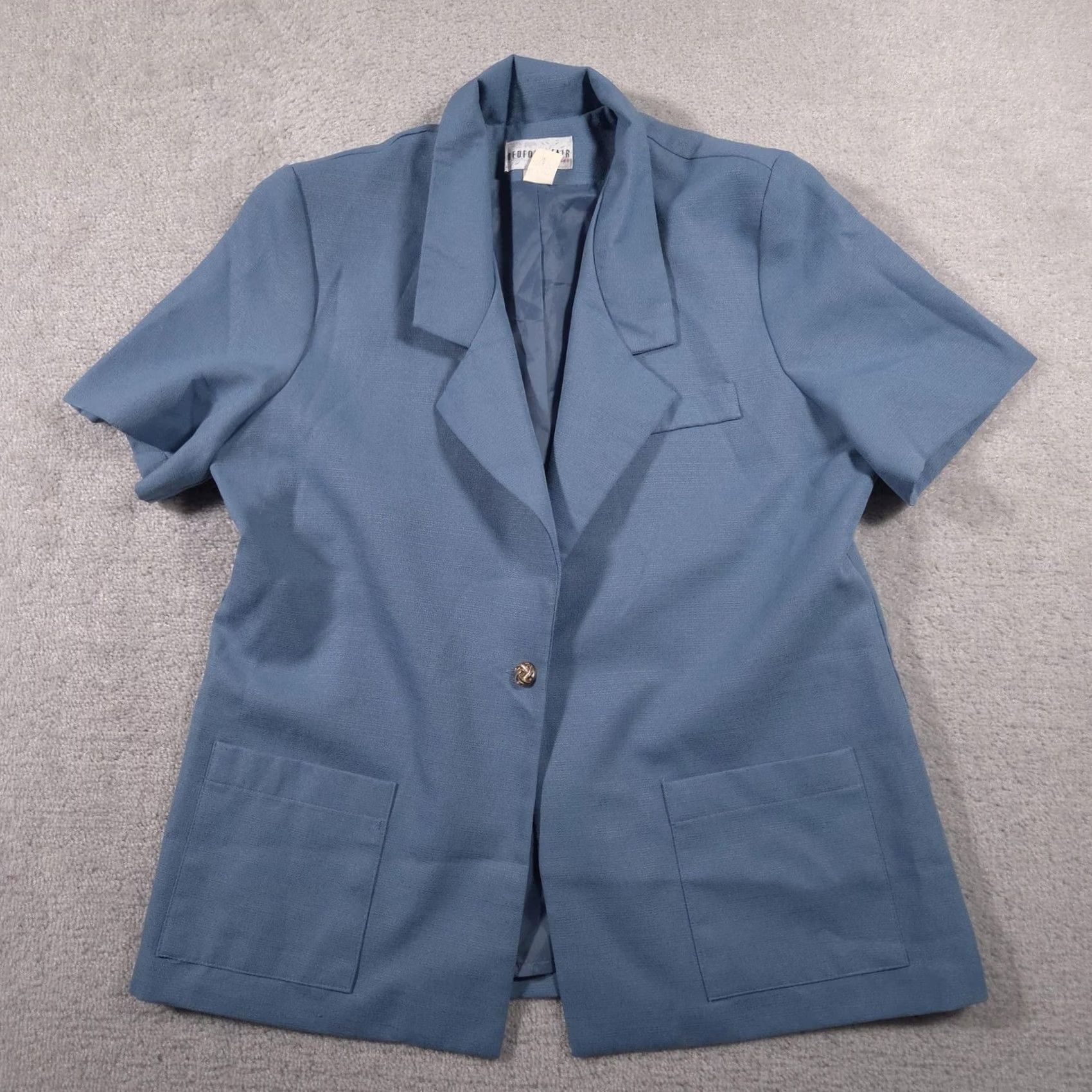 Vintage VINTAGE Bedford Fair Blazer Womens 18 Blue Short Sleeve Button Front Lined Jacket USA Jacket/Coat Size 40" / US 18 - 2 Thumbnail