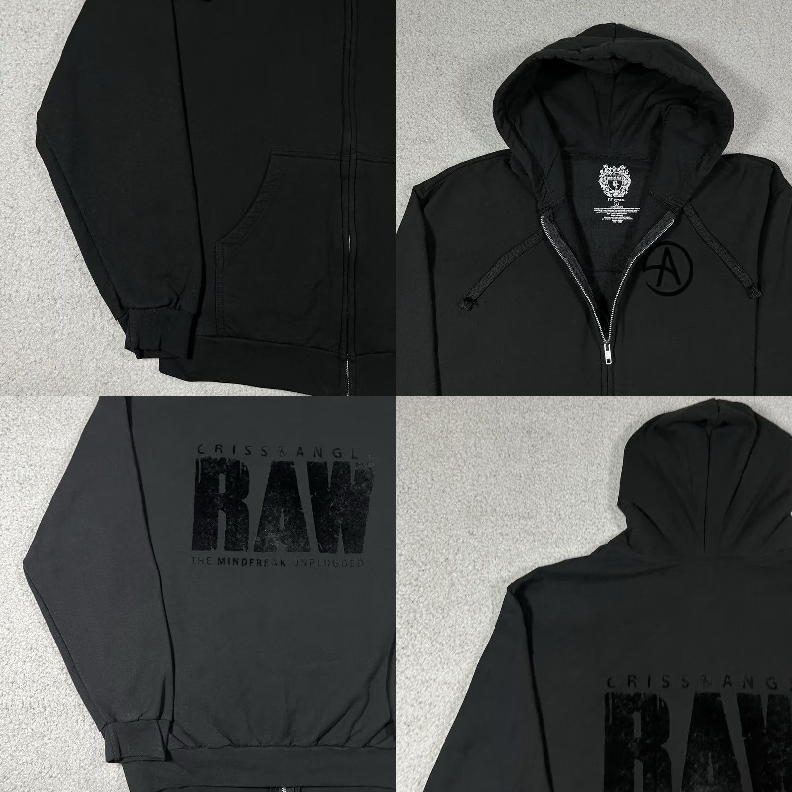 Vintage Criss Angel Hoodie Mens L Full Zip Mindfreak RAW Magician Y2K Sweatshirt Black Cotton Polyester Fleece Hooded Pockets Zip Winter Spring Fall Regular Size US L / EU 52-54 / 3 - 9 Thumbnail