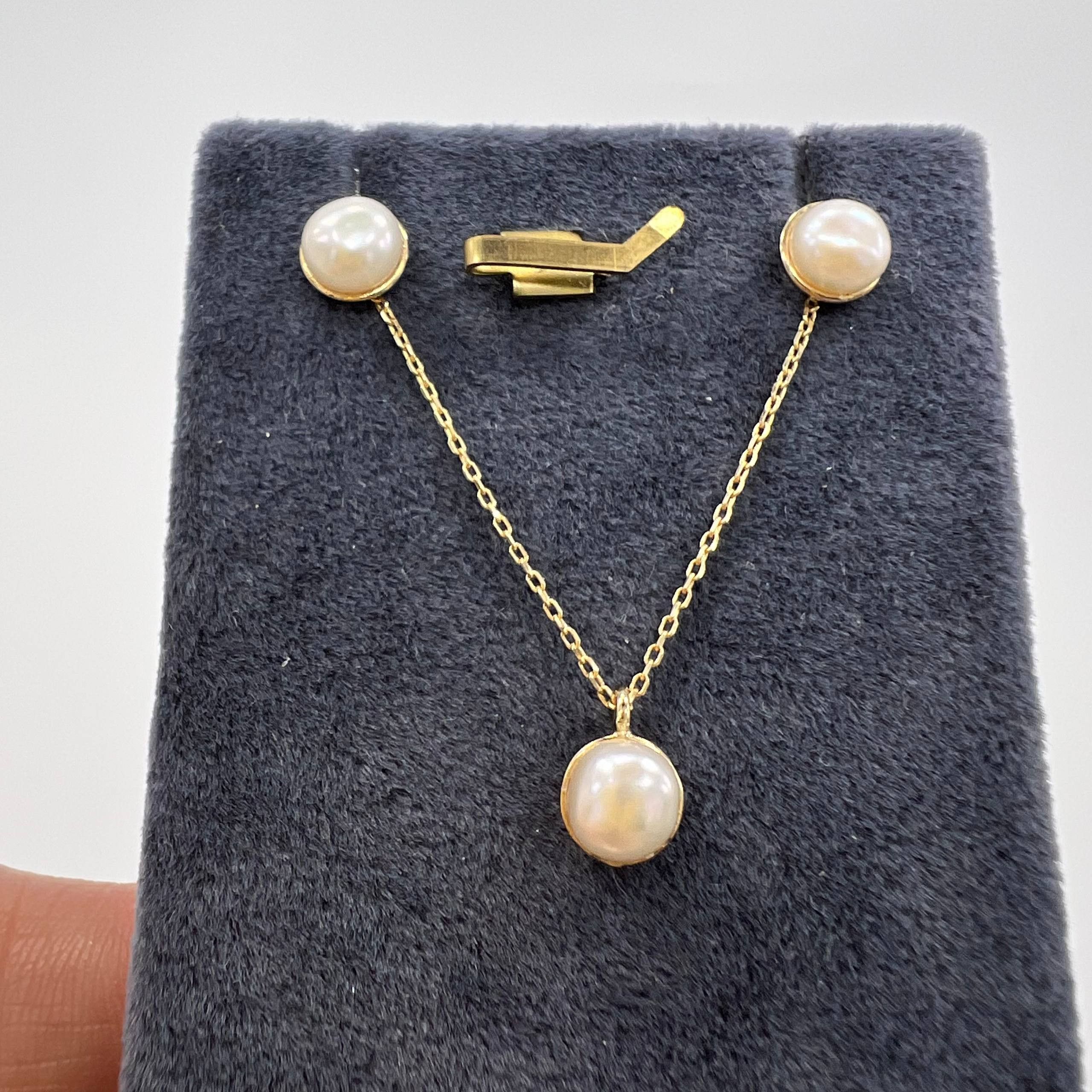 Other 14K Gold Pearl Chain Necklace Stud Earrings Set Italy 2.6g Size ONE SIZE - 1 Thumbnail
