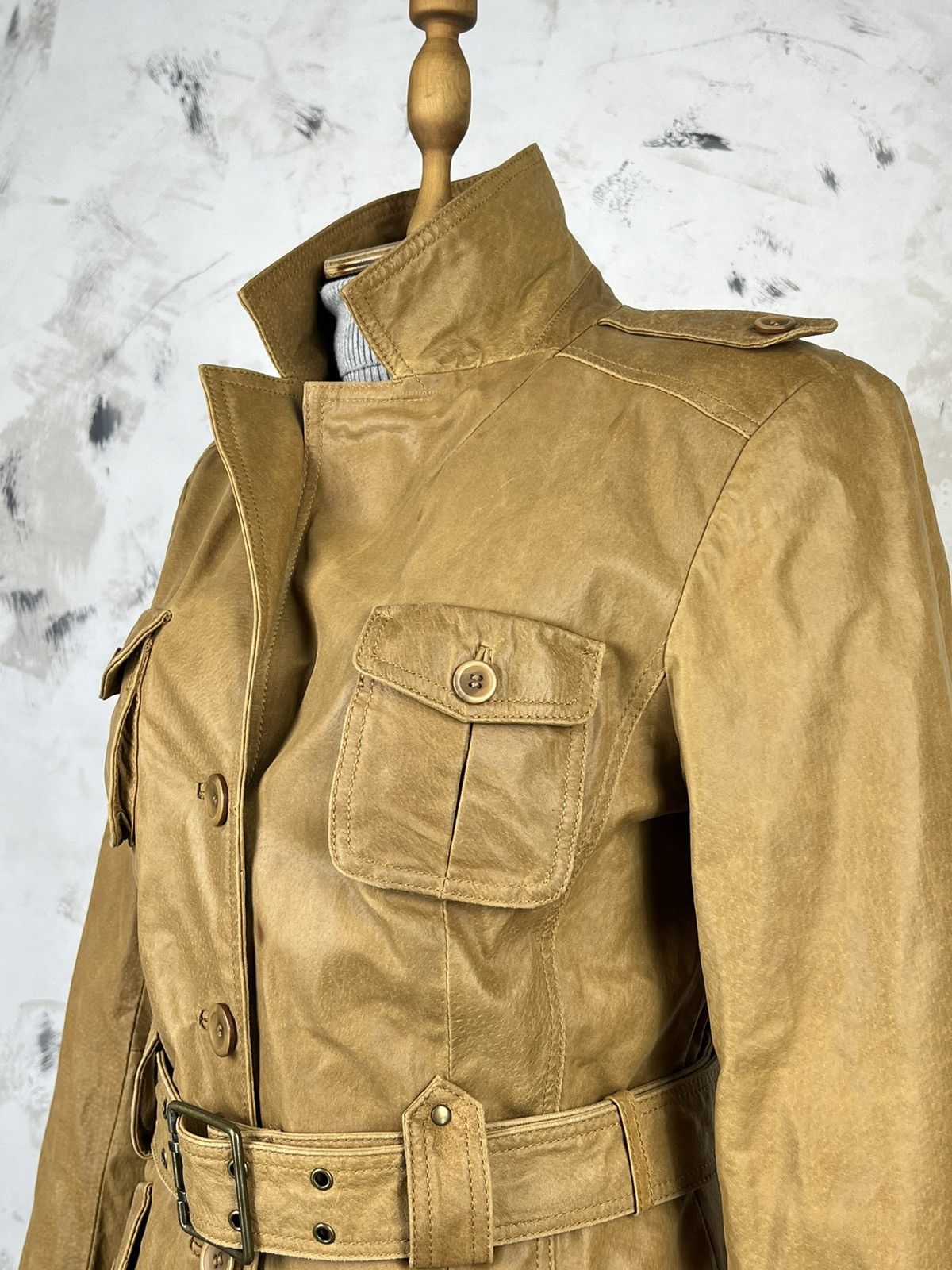 Vintage Vintage Y.O.U. Leather Belted Trench Coat Size S - M UK 12 Size M / US 6-8 / IT 42-44 - 7 Thumbnail