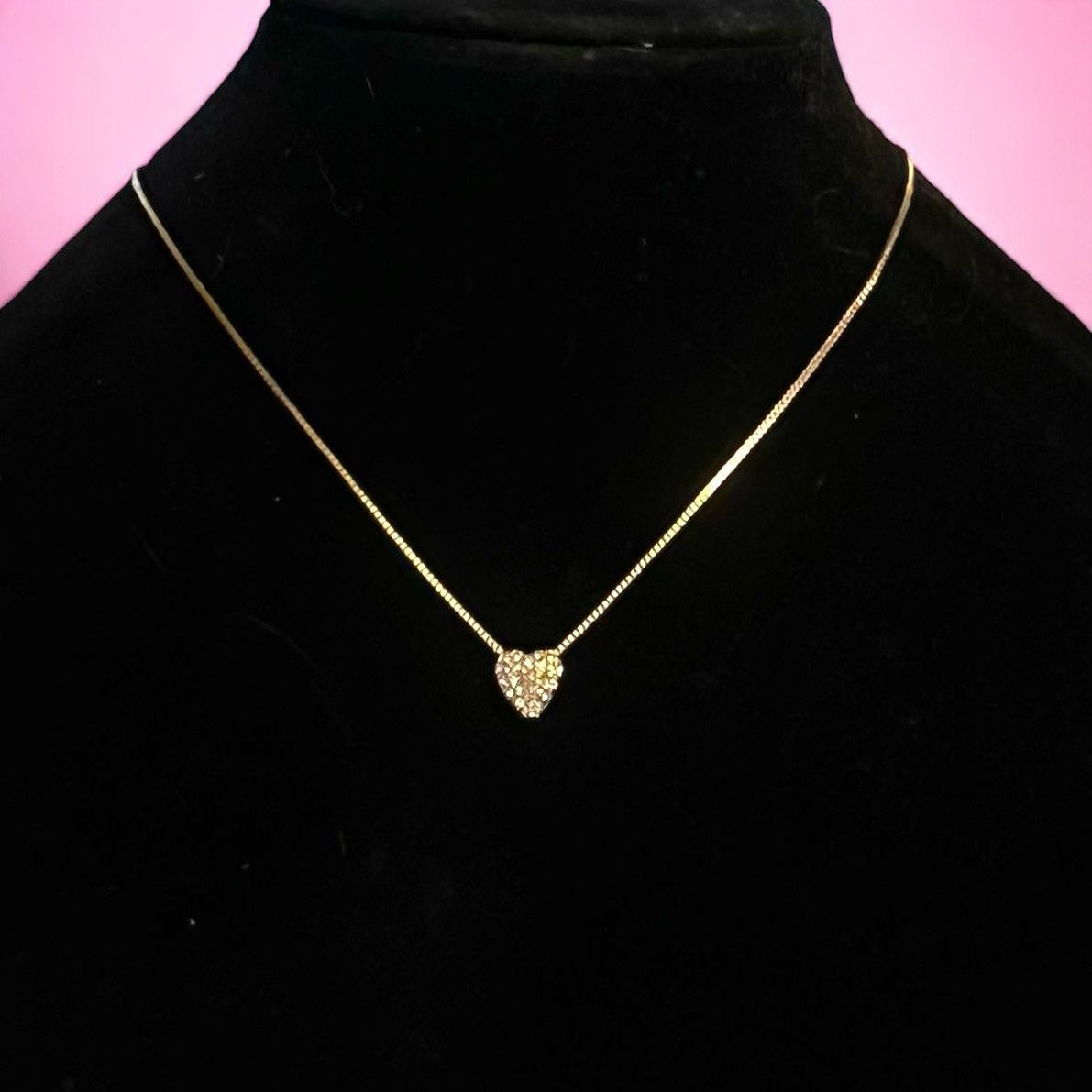 Vintage Vintage dainty gold tone paved heart pendant necklace Size ONE SIZE - 1 Thumbnail