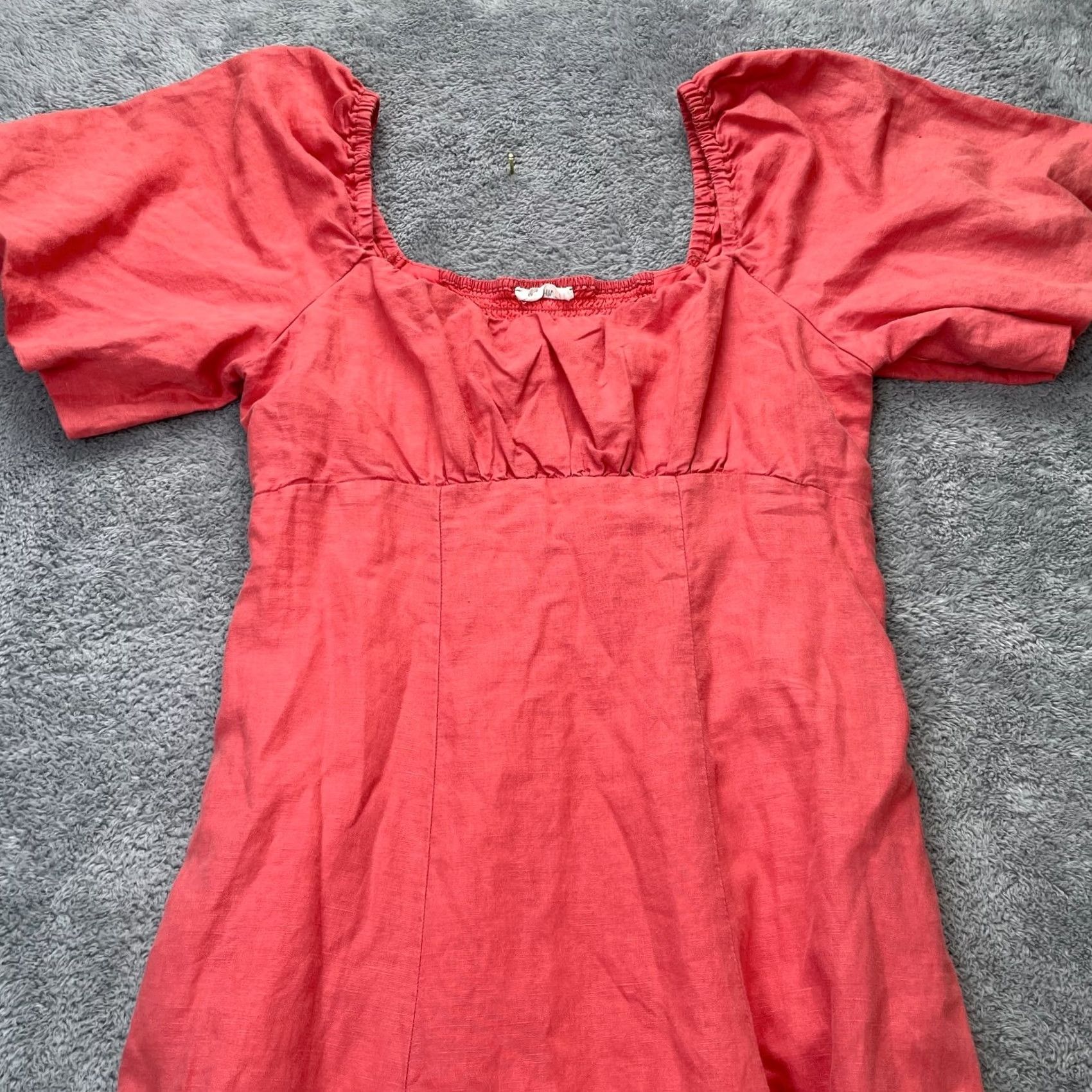 Vintage In Loom Dress Womens Large Pink Linen Blend Ruffle Hem Puff Sleeve Cottagecore Size L / US 10 / IT 46 - 3 Thumbnail