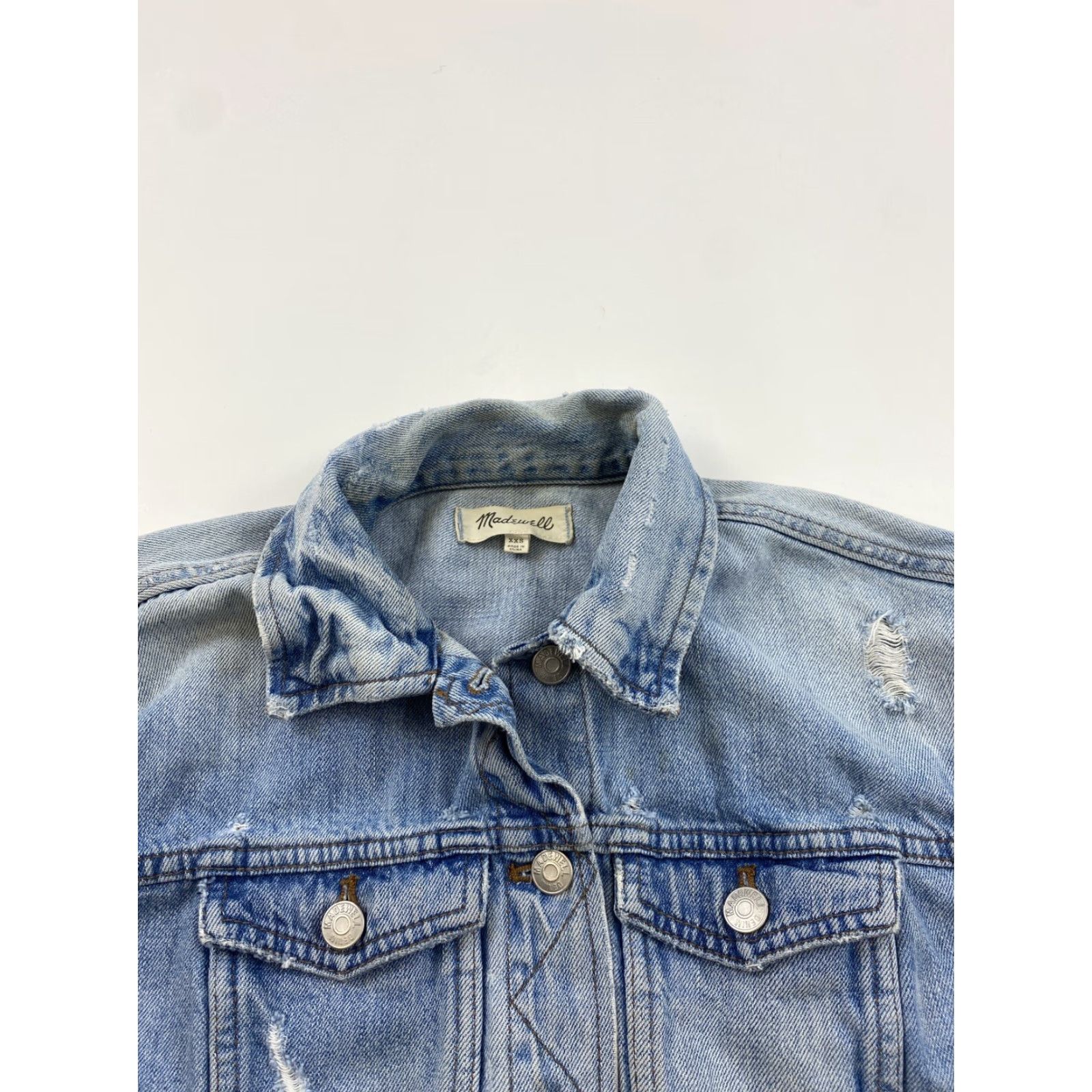 Madewell VINTAGE Madewell Denim Jacket Womens 2XS Blue Distressed Jacket Womens 2XS Blue Distressed Size XXS / US 00 / IT 34 - 4 Thumbnail