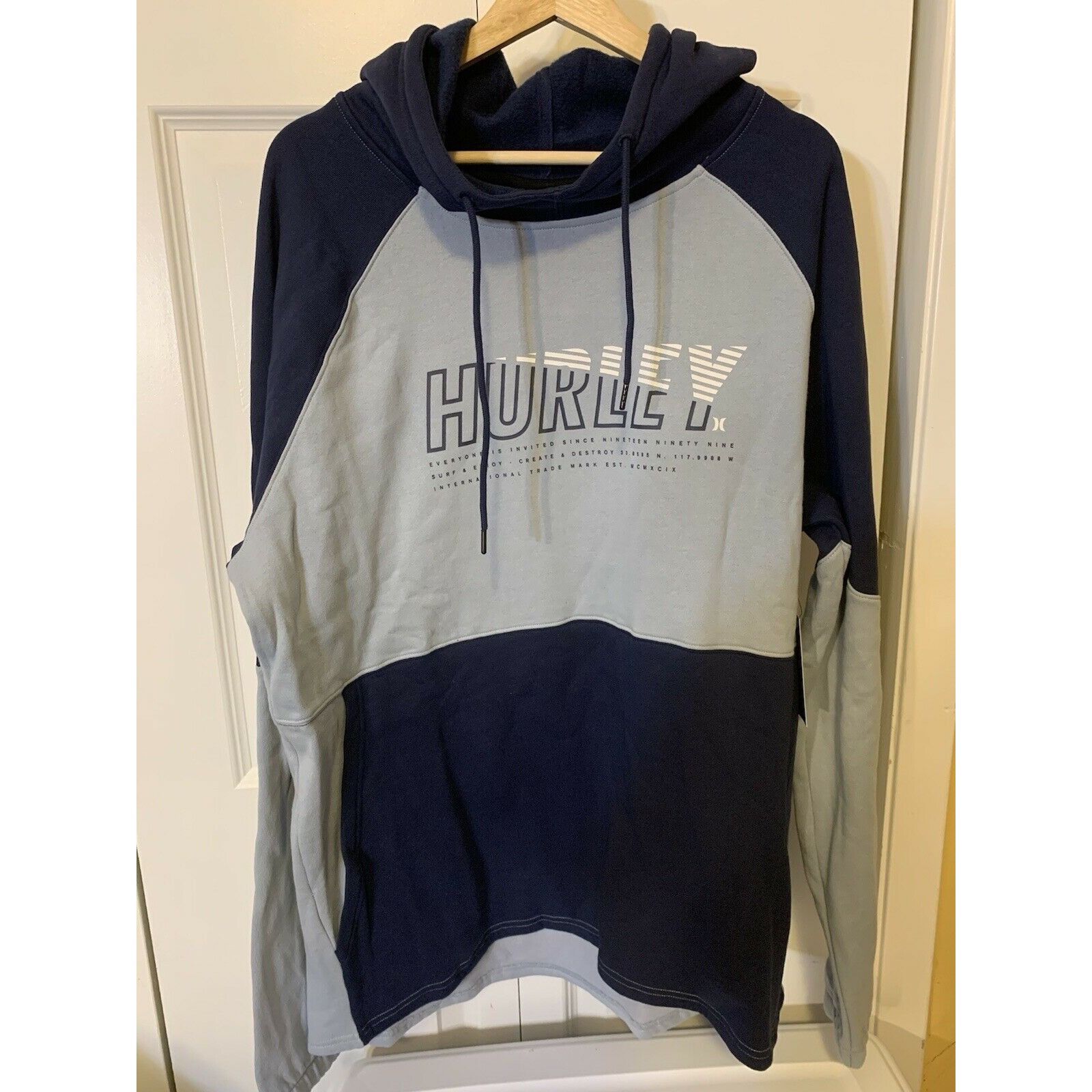 Hurley New Hurley Men's Sz XL Blue Gray Color Block Pullover Hoodie Size US XL / EU 56 / 4 - 3 Thumbnail