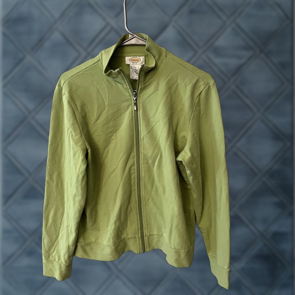 Talbots Talbots L Green Cotton Full Zip Sweater Mock Neck Long Sleeve Women’s Knit Stretch Casual, Business, Party, Travel Size L / US 10 / IT 46 - 1 Thumbnail