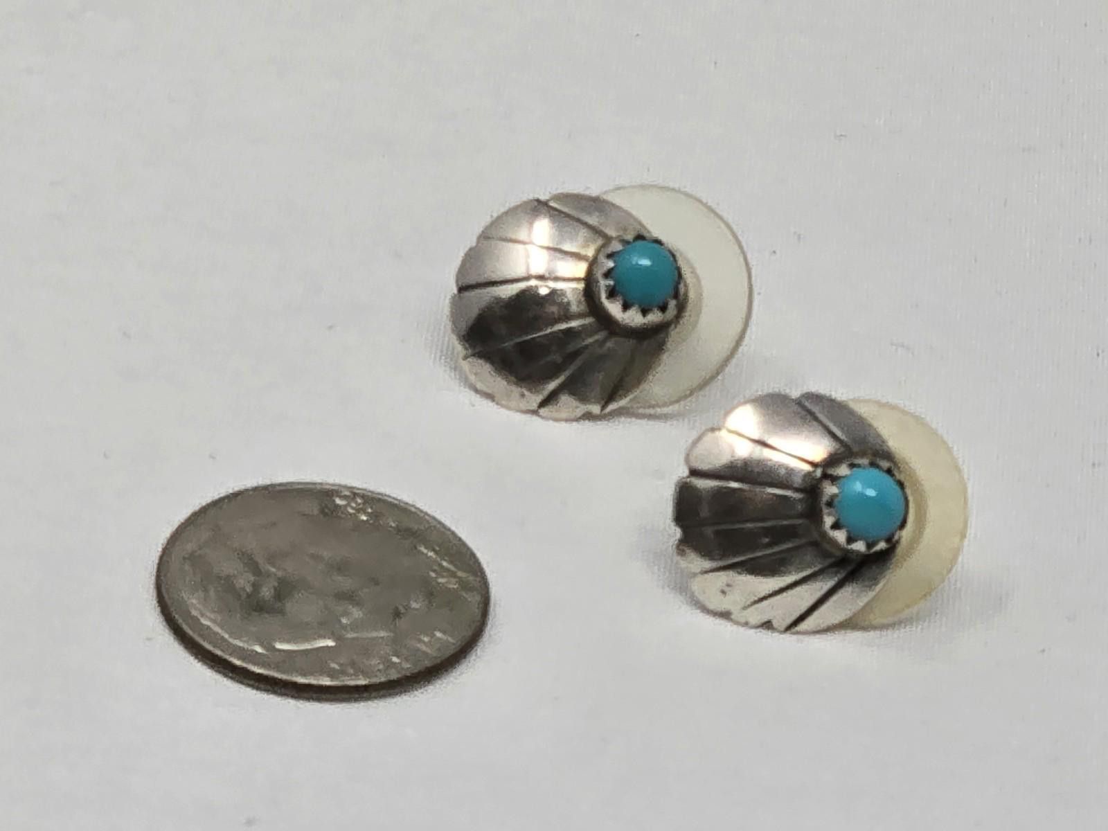 Sterling Silver Vintage Native American Sterling Stud Earrings w/ Turquoise Size ONE SIZE - 2 Thumbnail
