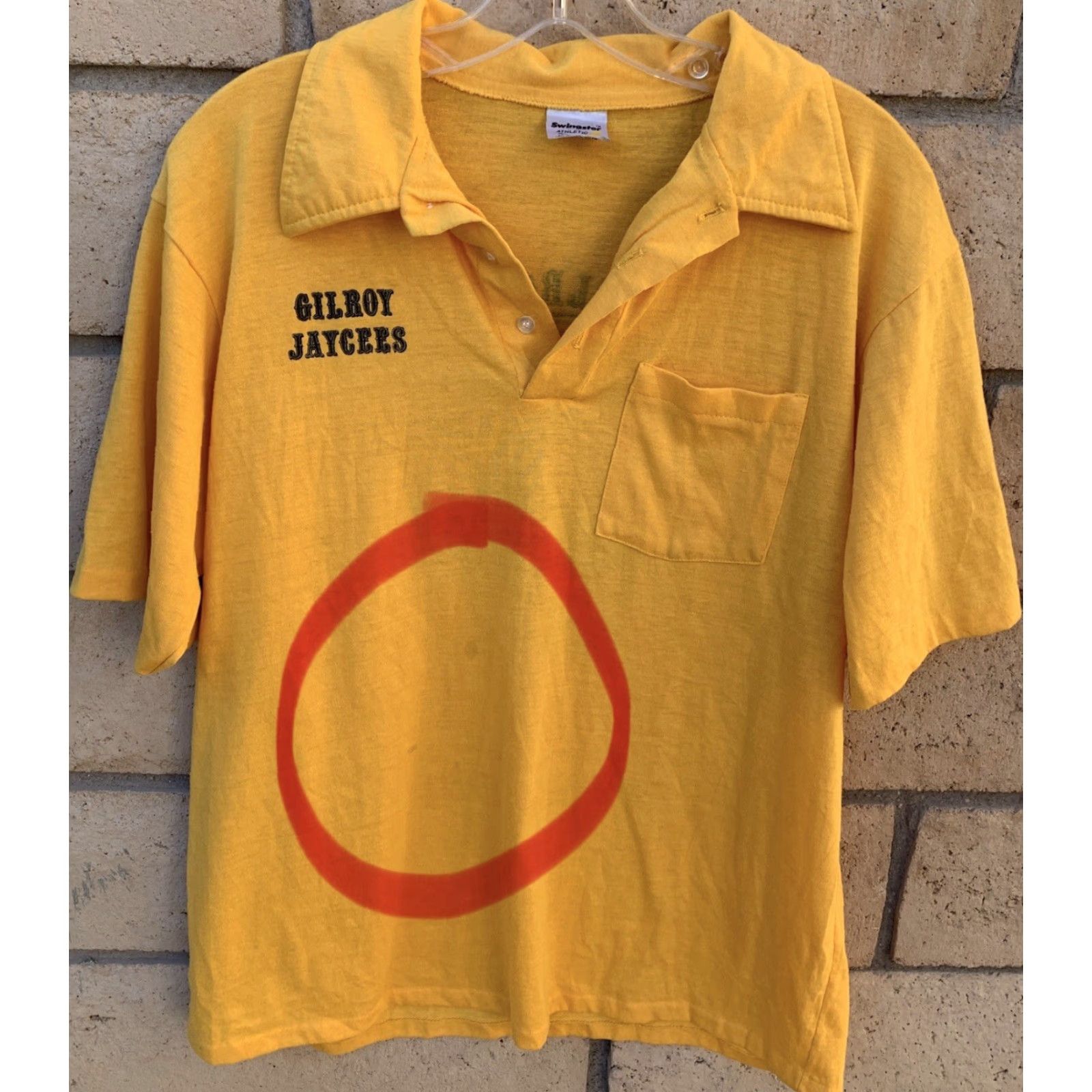 Vintage VINTAGE Swingster Polo Shirt XL Yellow Graphic Union Made UK California 83 90s Mens Shirt Size US XL / EU 56 / 4 - 7 Thumbnail